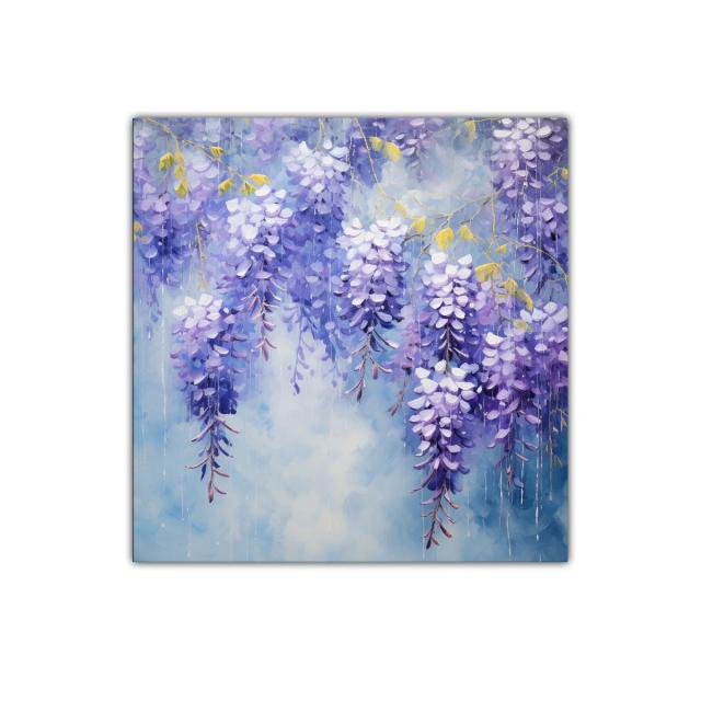 Cuadro decorativo con racimos de glicinas en tonos lavanda