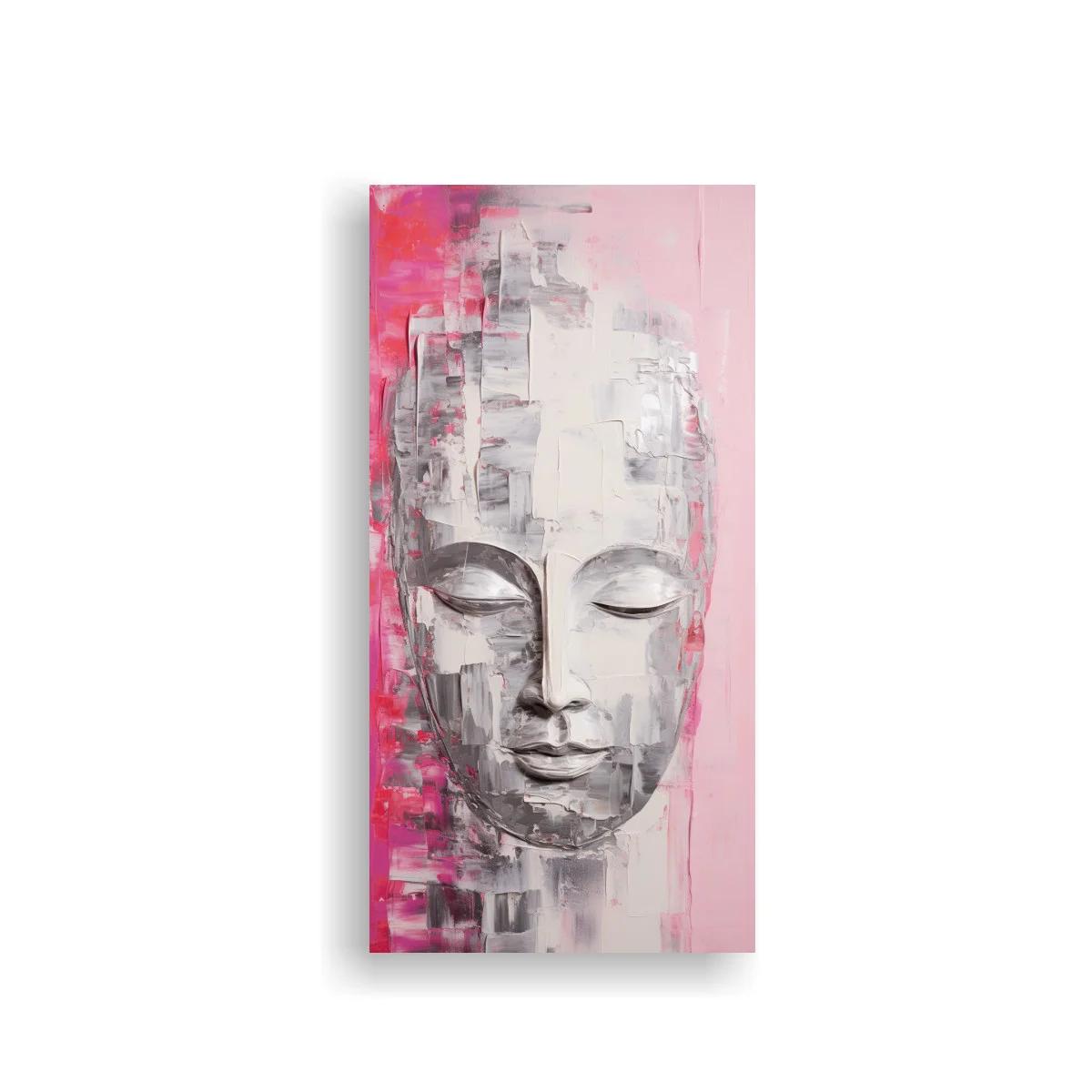 Cuadro rostro de Buda con bloques grises y acentos fucsia — imagen principal