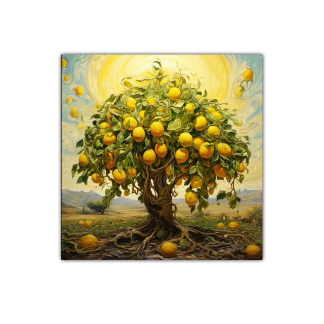 Árbol frutal irradiando frescura y vitalidad amarilla