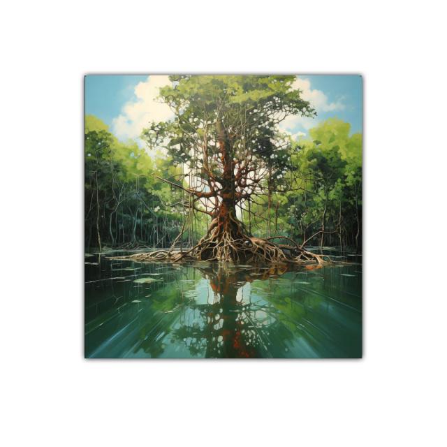 Árbol majestuoso reflejado en aguas tranquilas