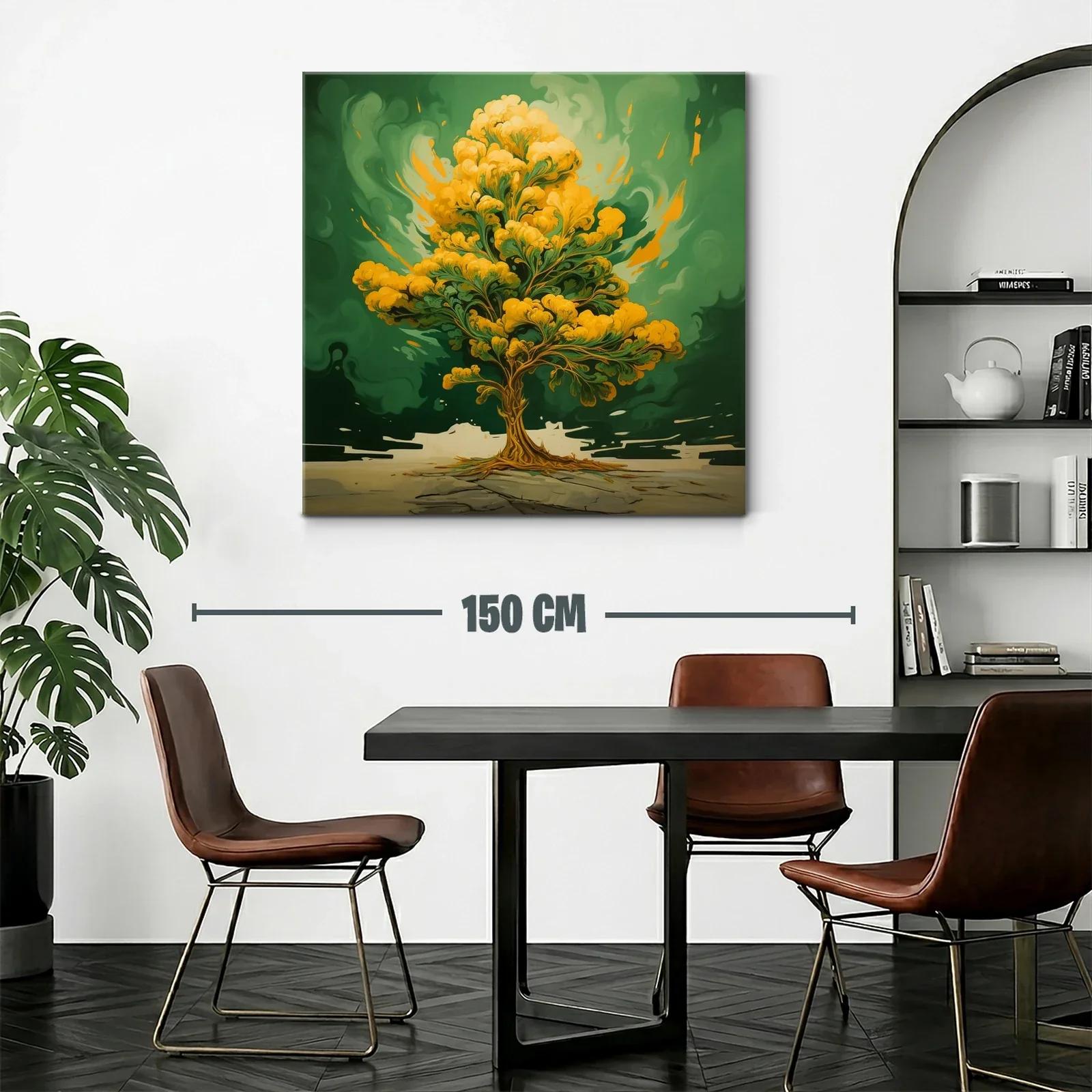 Árbol dorado vibrante sobre fondo verde intenso — miniatura 2