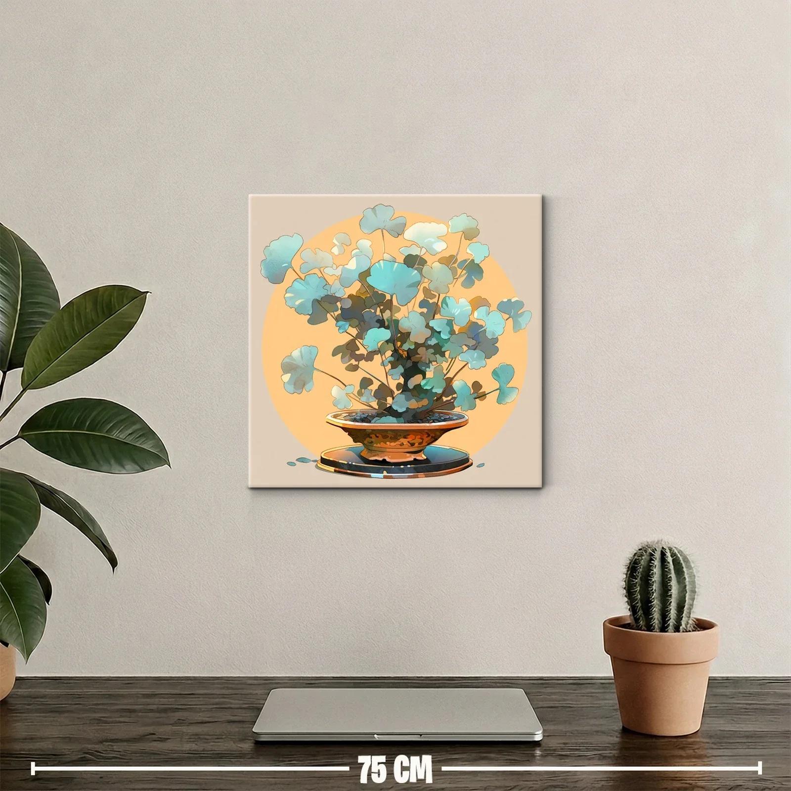 Bonsái de hojas azules con fondo cálido y armónico — miniatura 2