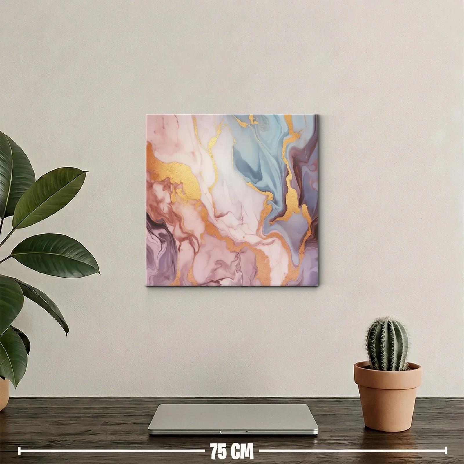 Cuadro abstracto en tonos pastel con detalles dorados — miniatura 2