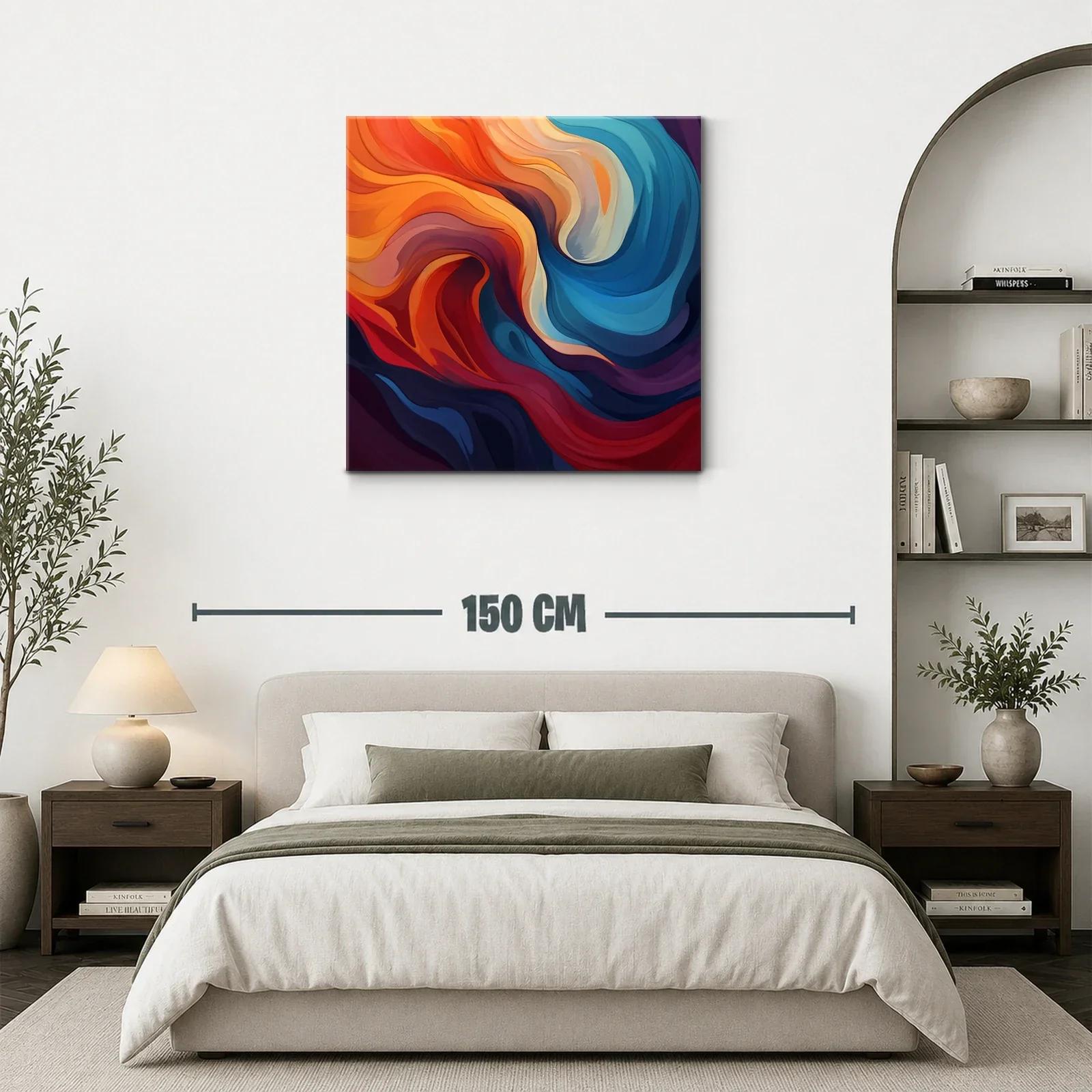 Cuadro Abstracto con Ondas en Tonos Cálidos y Fríos — miniatura 3