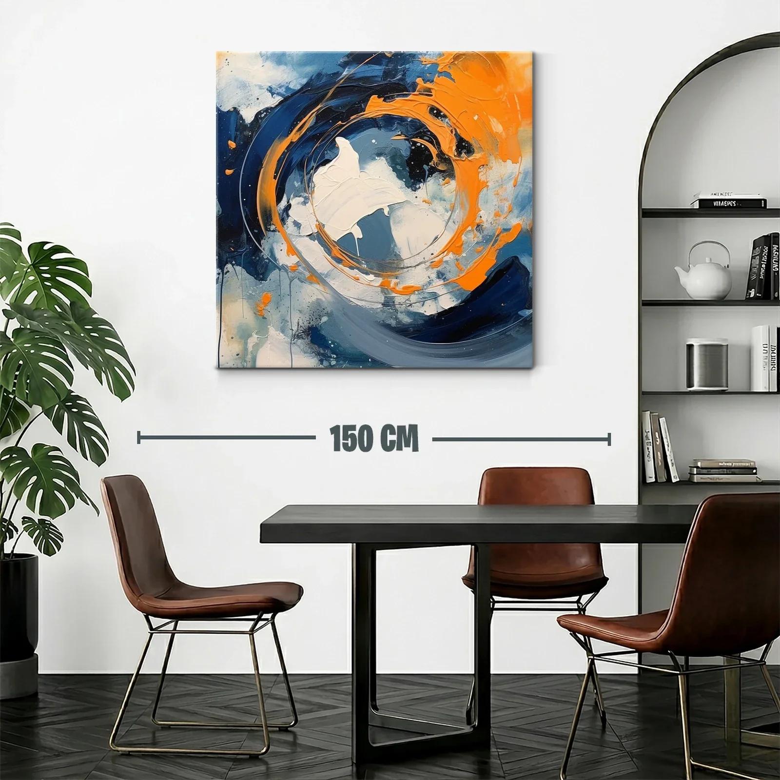 Cuadro abstracto con vibrantes tonos naranjas y azules dinámicos — miniatura 2