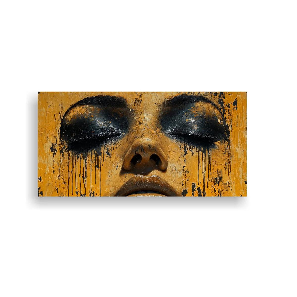 Cuadro rostro femenino con ojos cerrados y pintura desgastada
