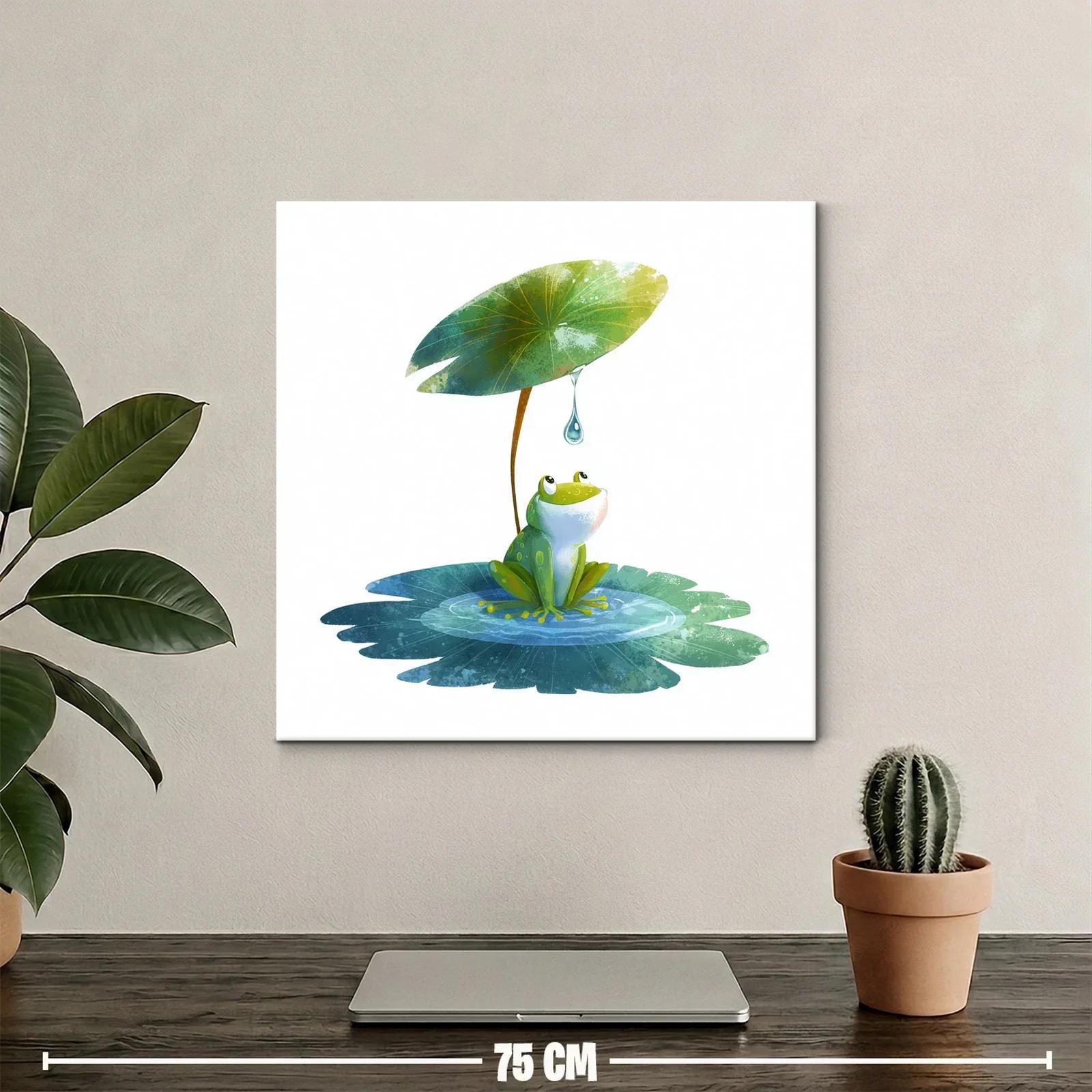 Encantadora rana bajo hoja con gota de agua luminosa — miniatura 2