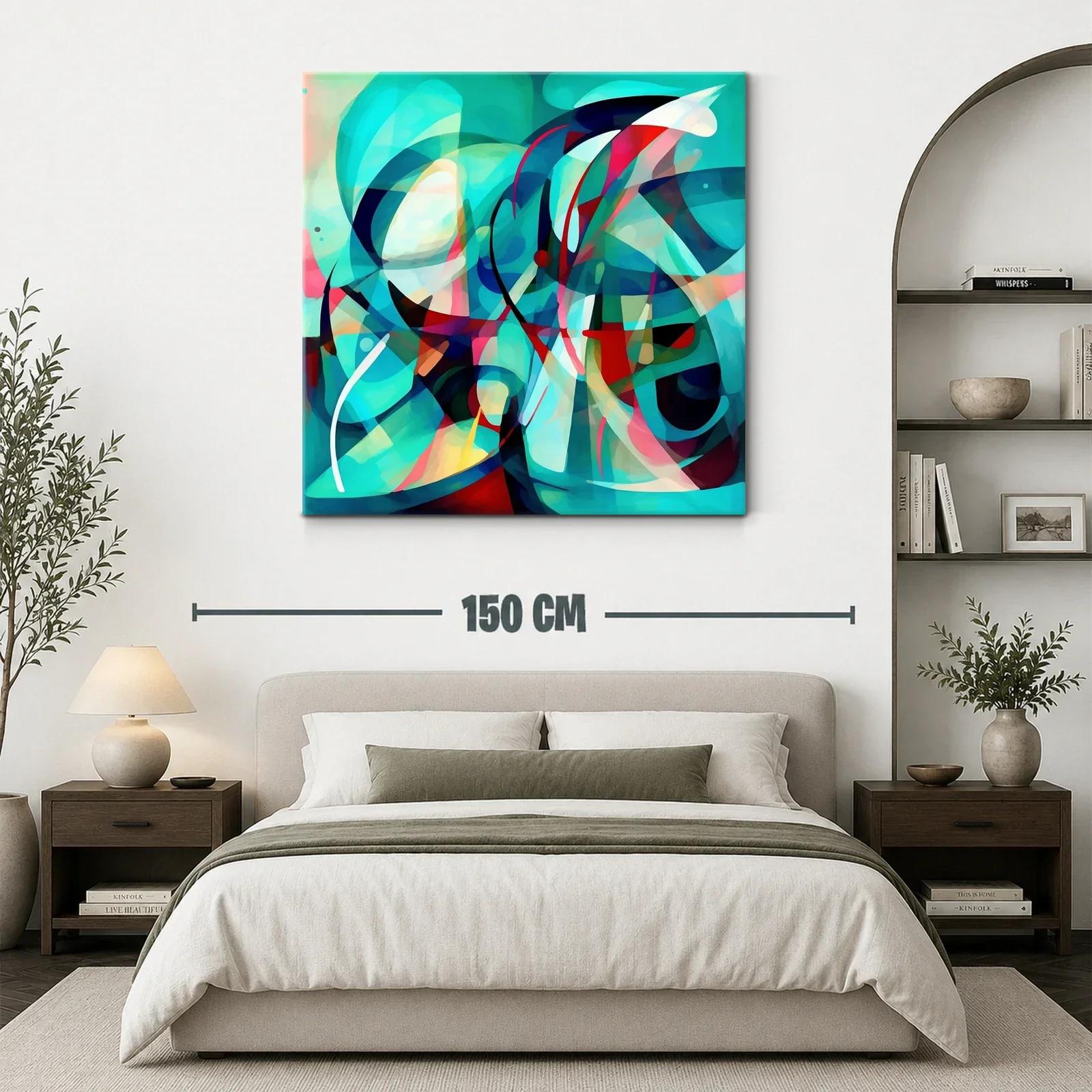 Cuadro abstracto vibrante con formas fluidas en tonos turquesa — miniatura 3