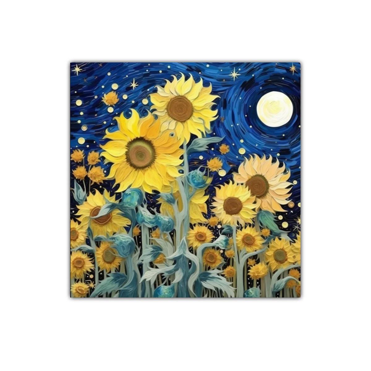 Girasoles bajo un cielo nocturno estrellado y vibrante — imagen principal