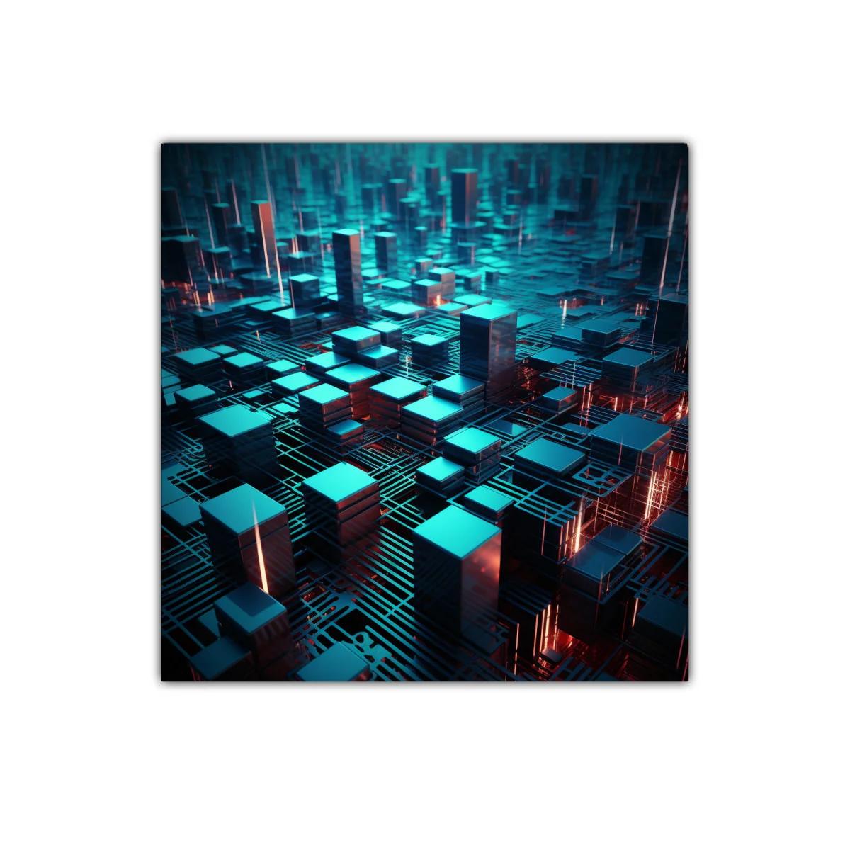 Cuadro urbano futurista con relieves geométricos brillantes — imagen principal