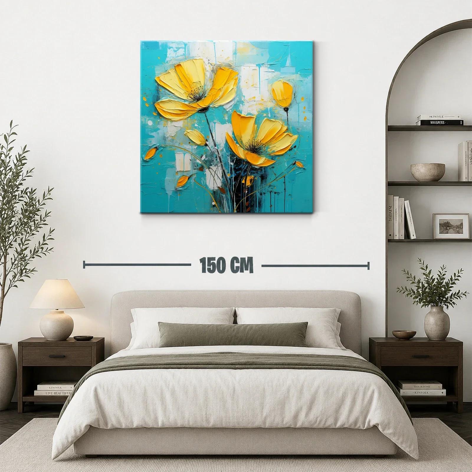 Flores amarillas vibrantes sobre fondo turquesa — miniatura 3