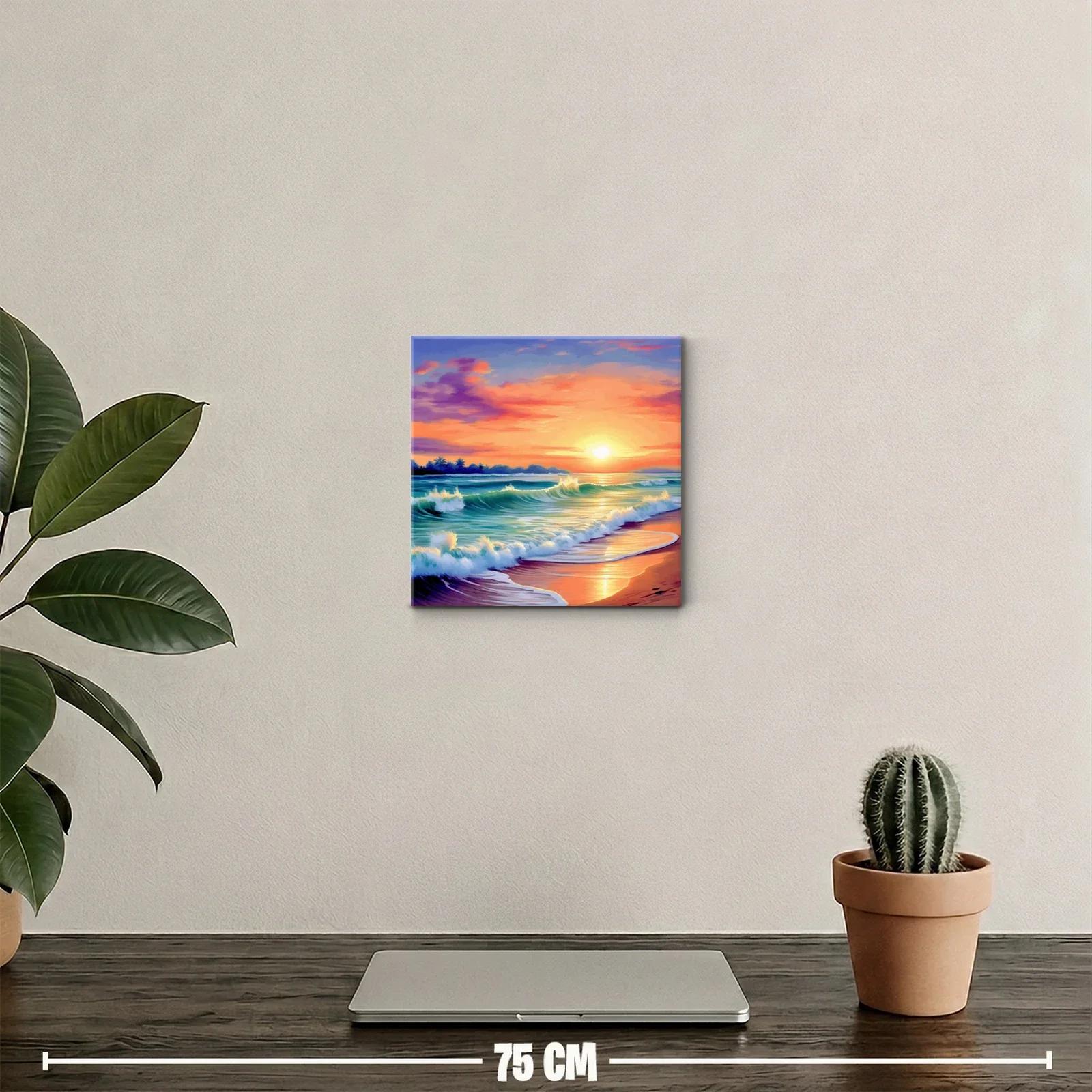 Atardecer en la playa con olas y cielo colorido — miniatura 2