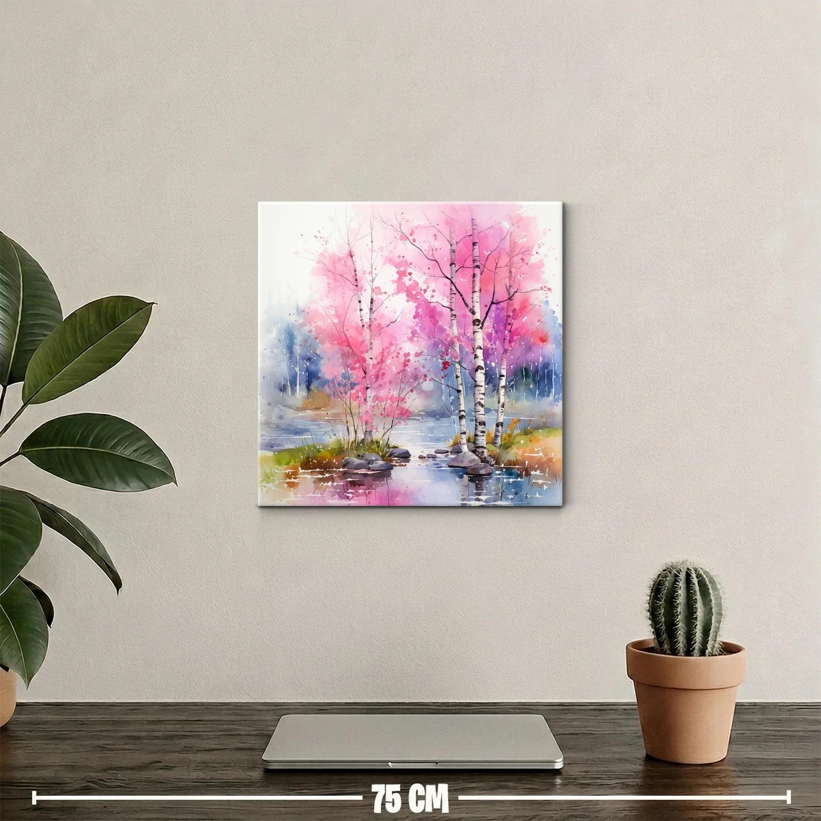 Paisaje sereno con árboles rosas y reflejos en el agua — miniatura 2