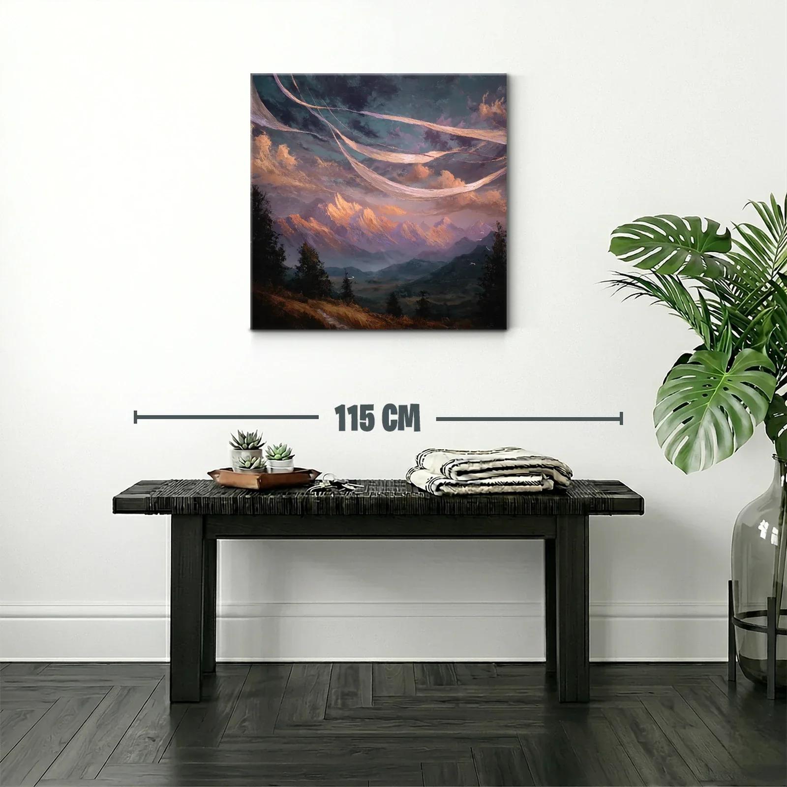 Paisaje montañoso con cielo dramático y nubes cálidas — miniatura 2