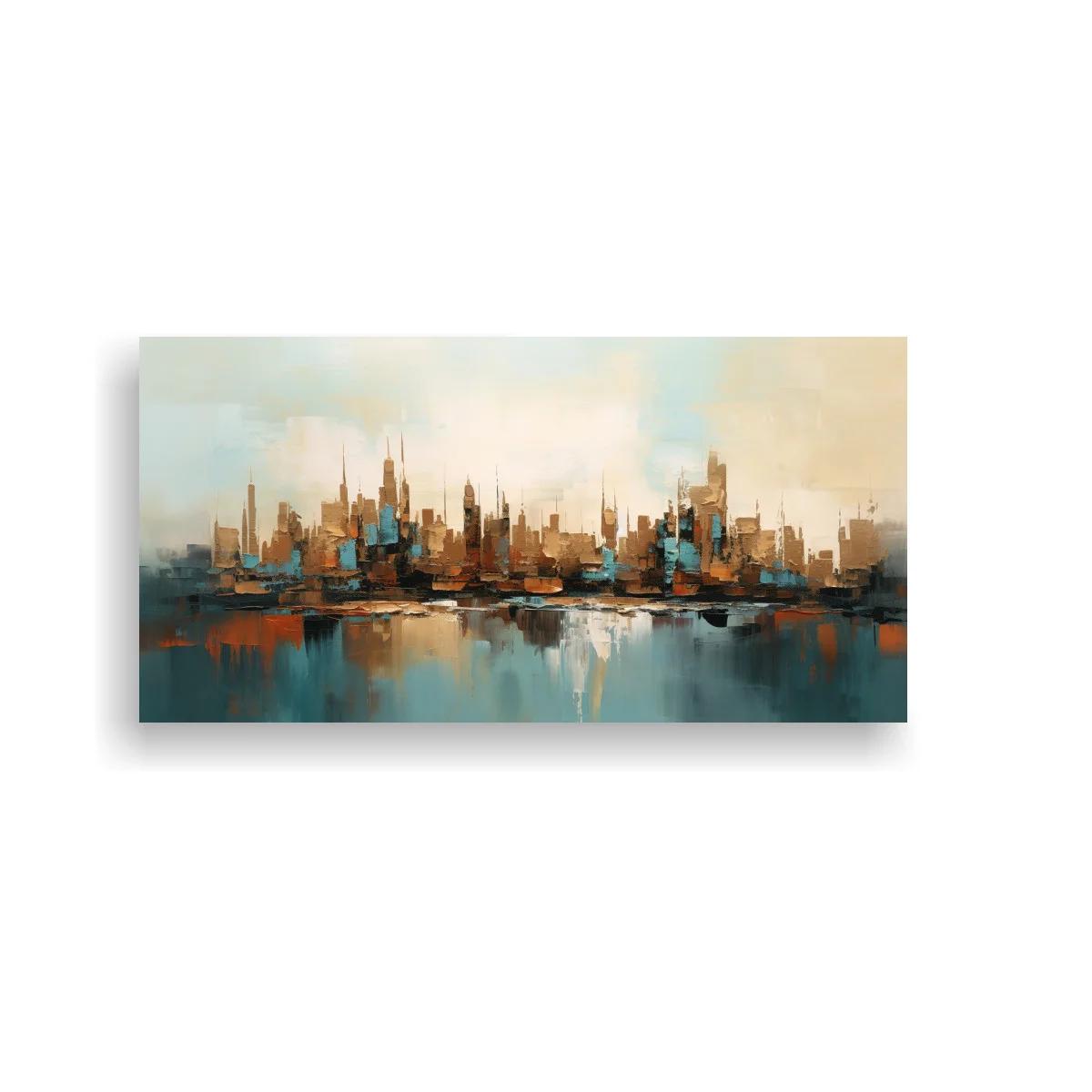 Cuadro skyline urbano sobre el agua