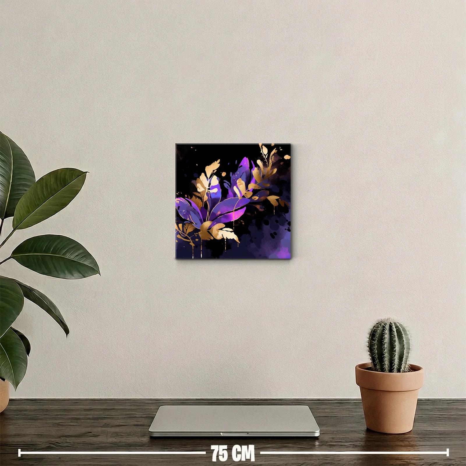 Cuadro decorativo con hojas doradas y tonos violetas intensos — miniatura 2