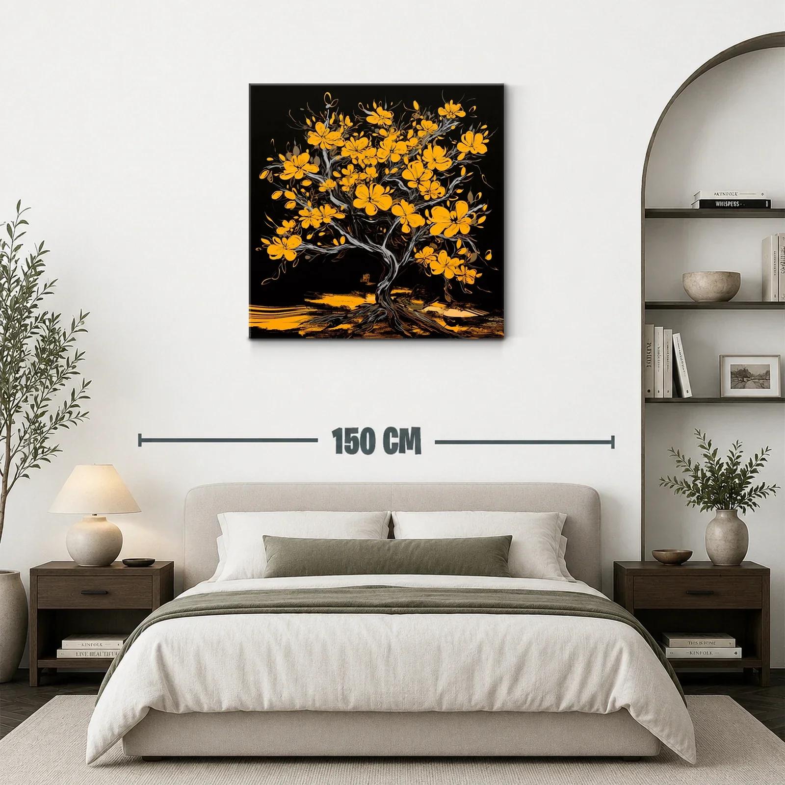 Árbol con flores amarillas sobre fondo negro intenso — miniatura 3