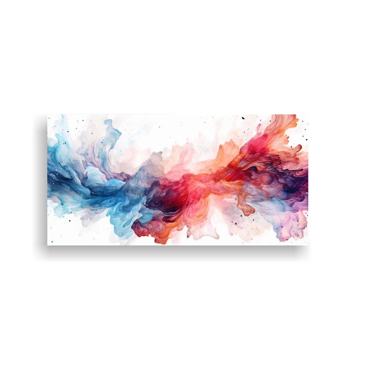 Cuadro nube de tinta abstracta en tonos azules rosas y rojizos