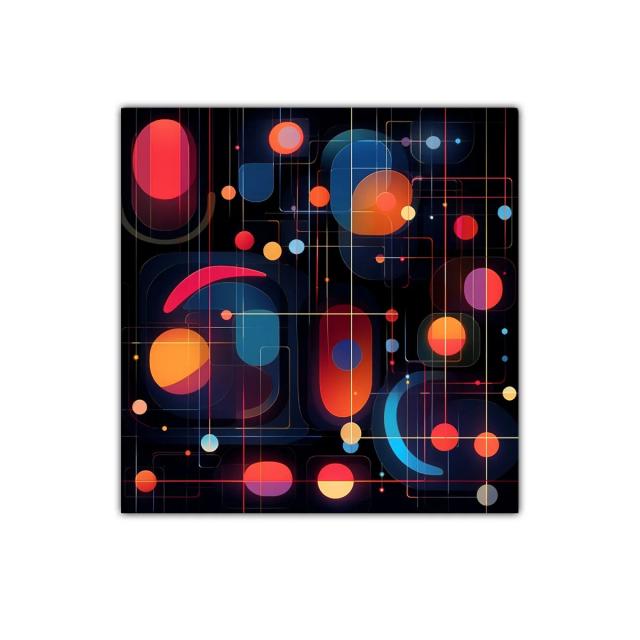 Composición abstracta con formas geométricas en tonos vibrantes