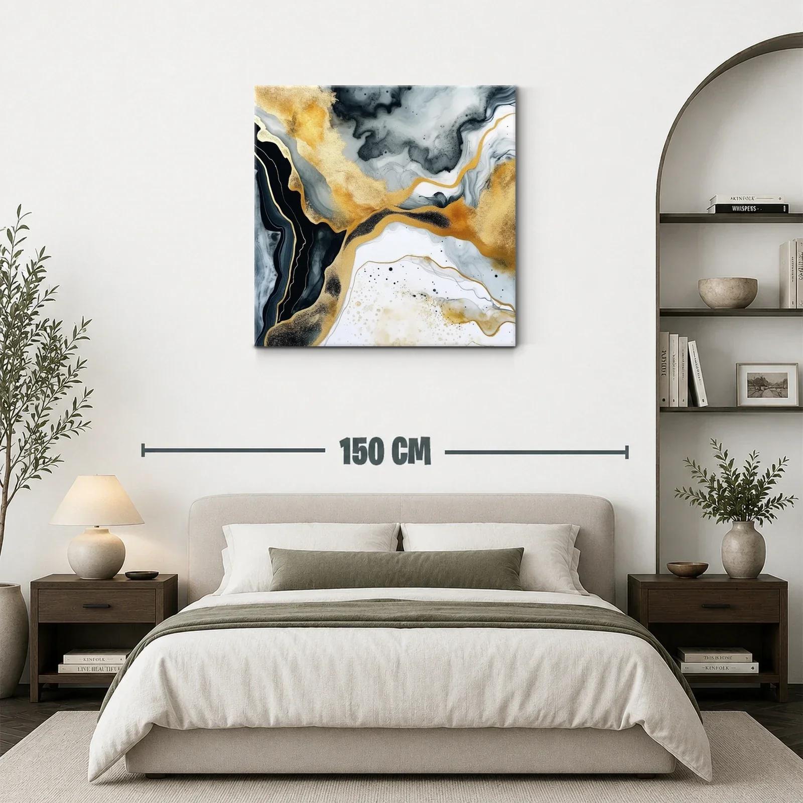 Cuadro abstracto con tonos dorados y grisáceos elegantes — miniatura 3