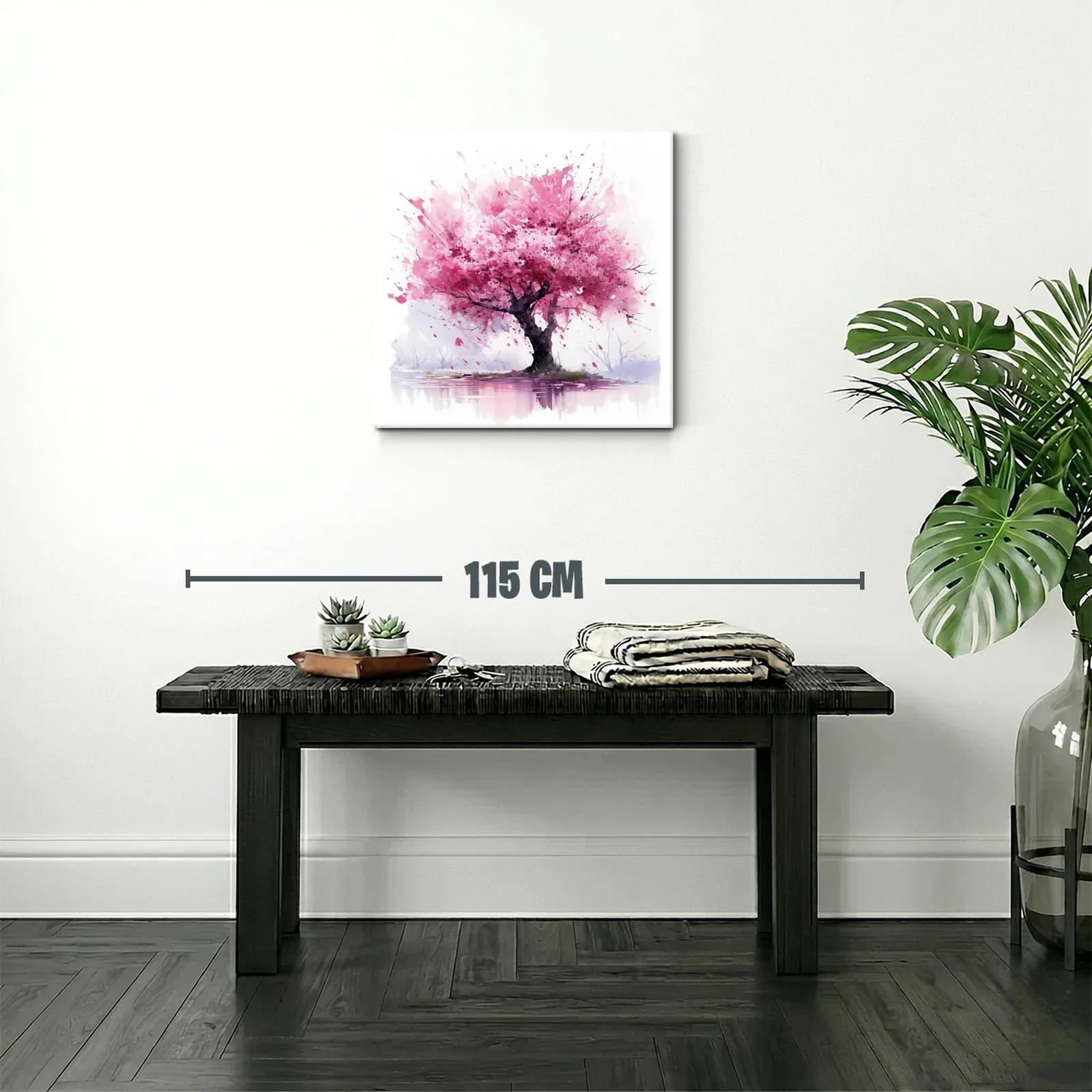 Árbol en flor rosa con reflejo sobre agua calma — miniatura 2