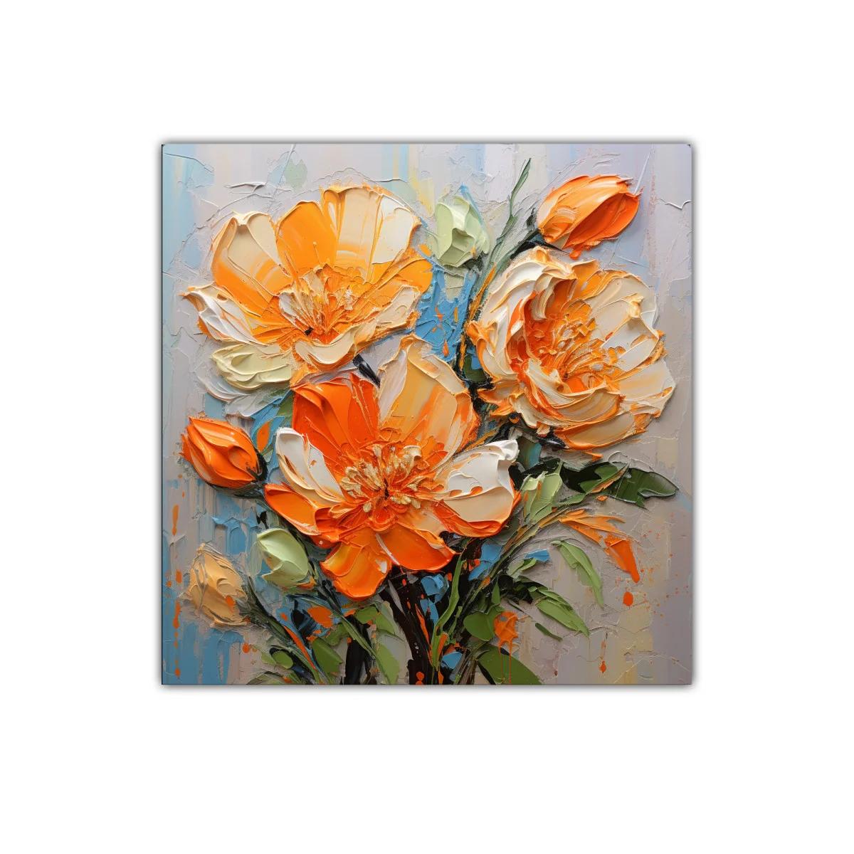 Cuadro decorativo con ramo de flores naranjas vibrantes