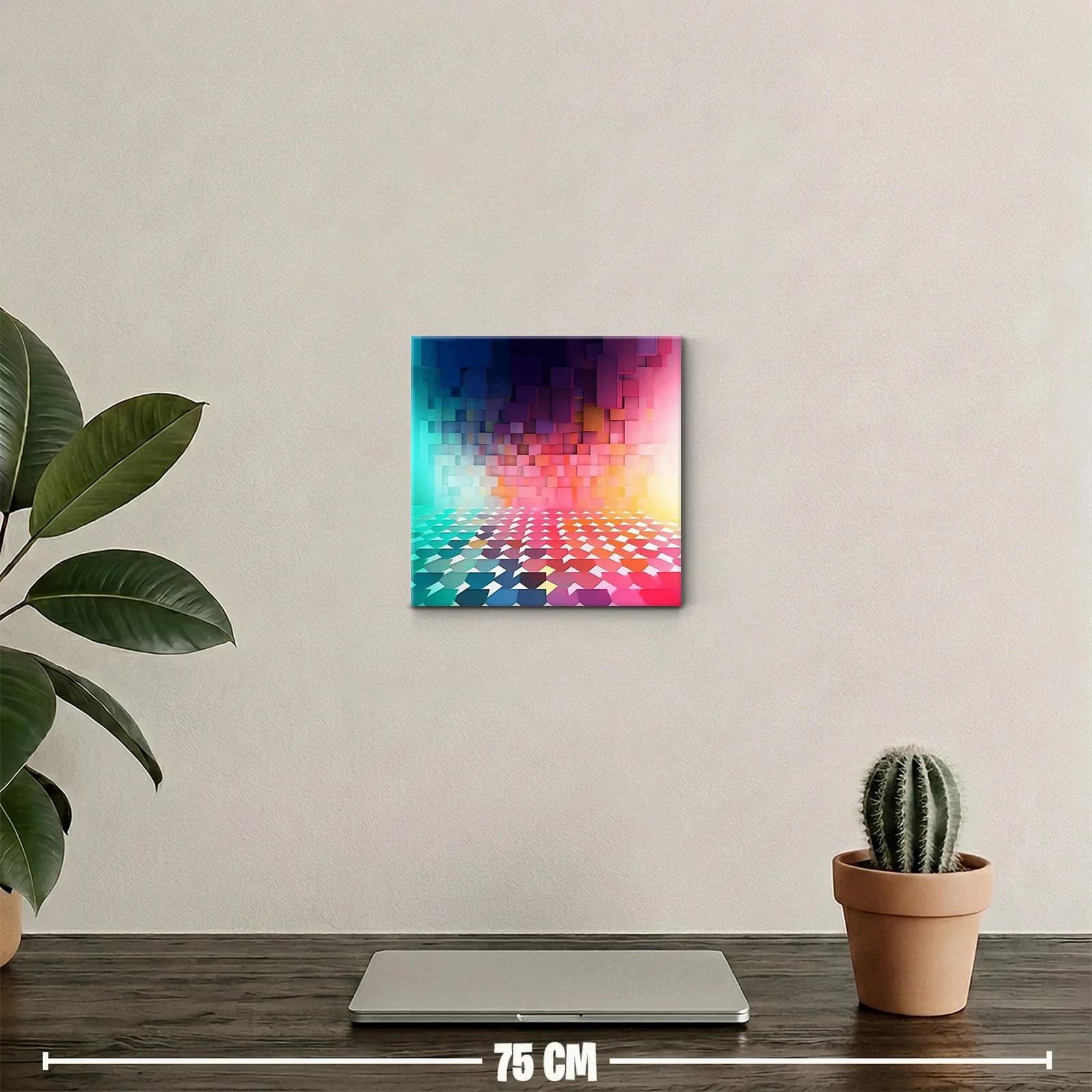 Cuadro geométrico con cubos y tonalidades vibrantes — miniatura 2