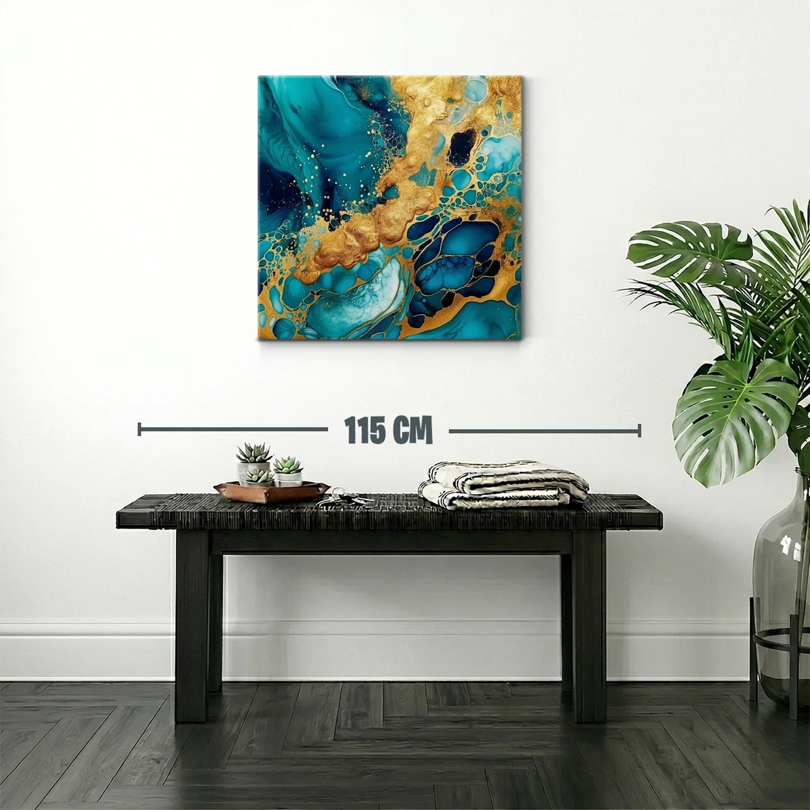 Arte abstracto en tonos azul y dorado vibrante — miniatura 2