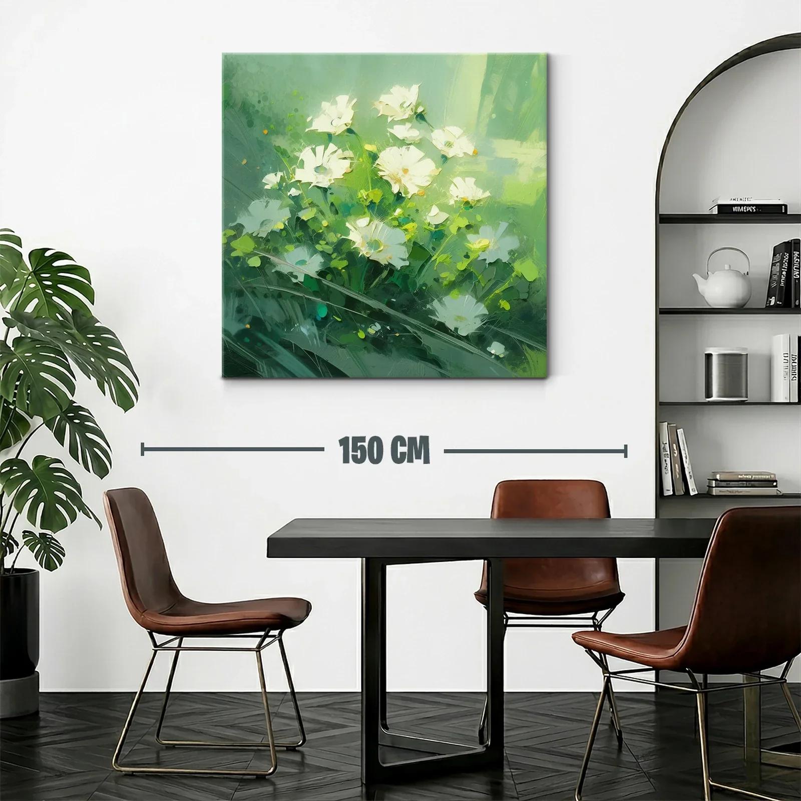 Cuadro con delicadas flores blancas sobre fondo verde — miniatura 2