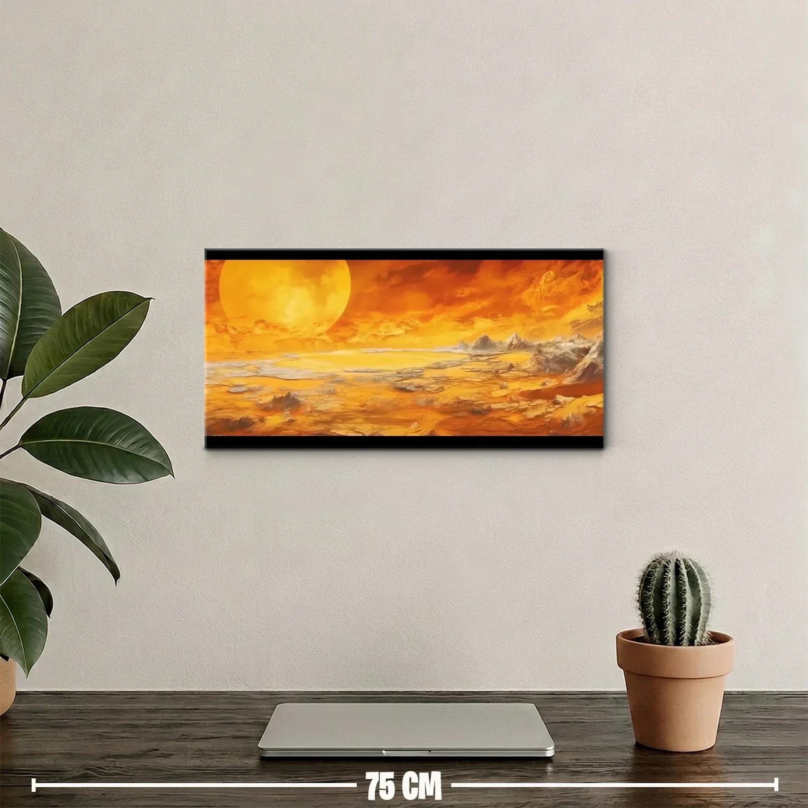 Cuadro paisaje desértico con gran sol dorado — miniatura 2