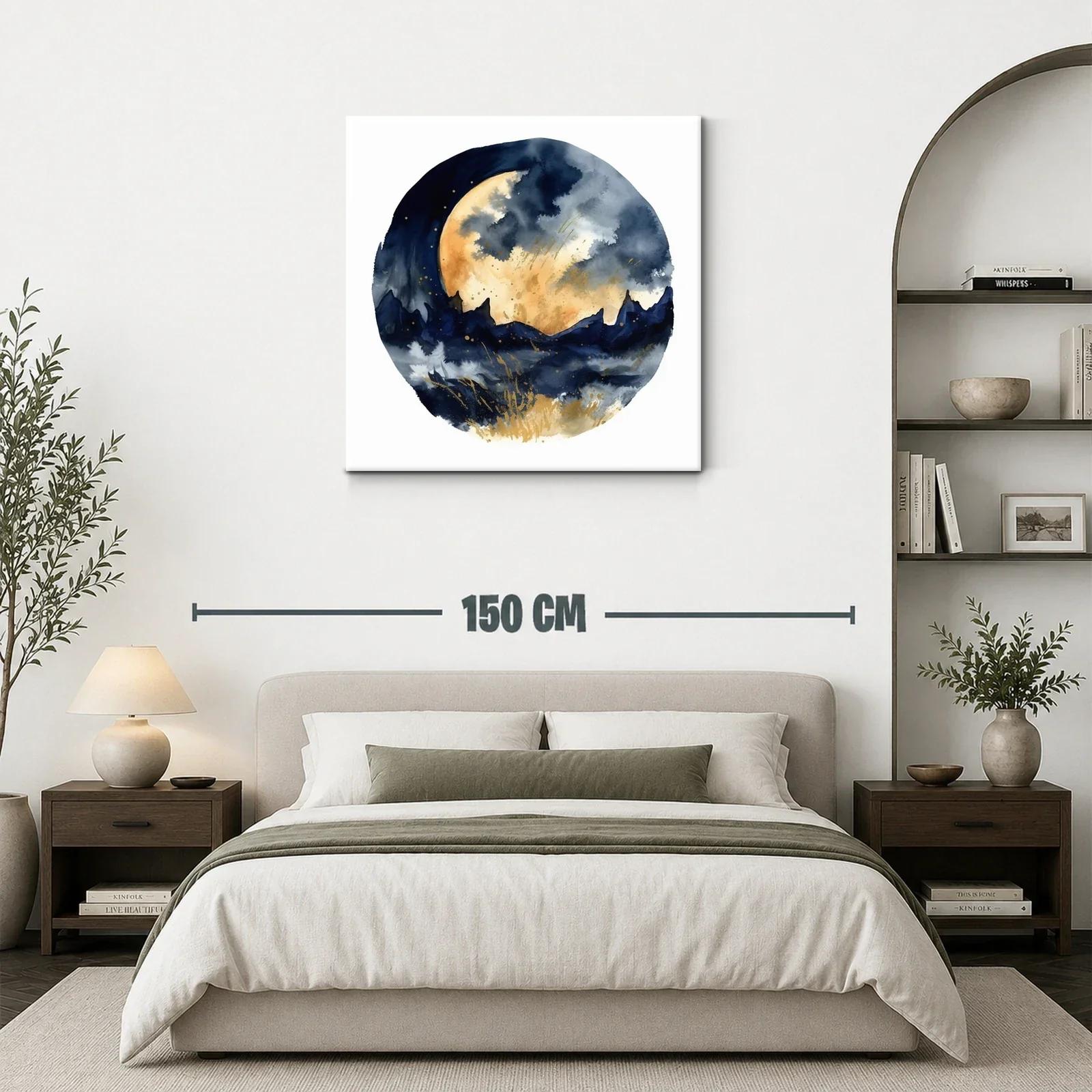 Paisaje nocturno con luna llena y montañas estilizadas — miniatura 3