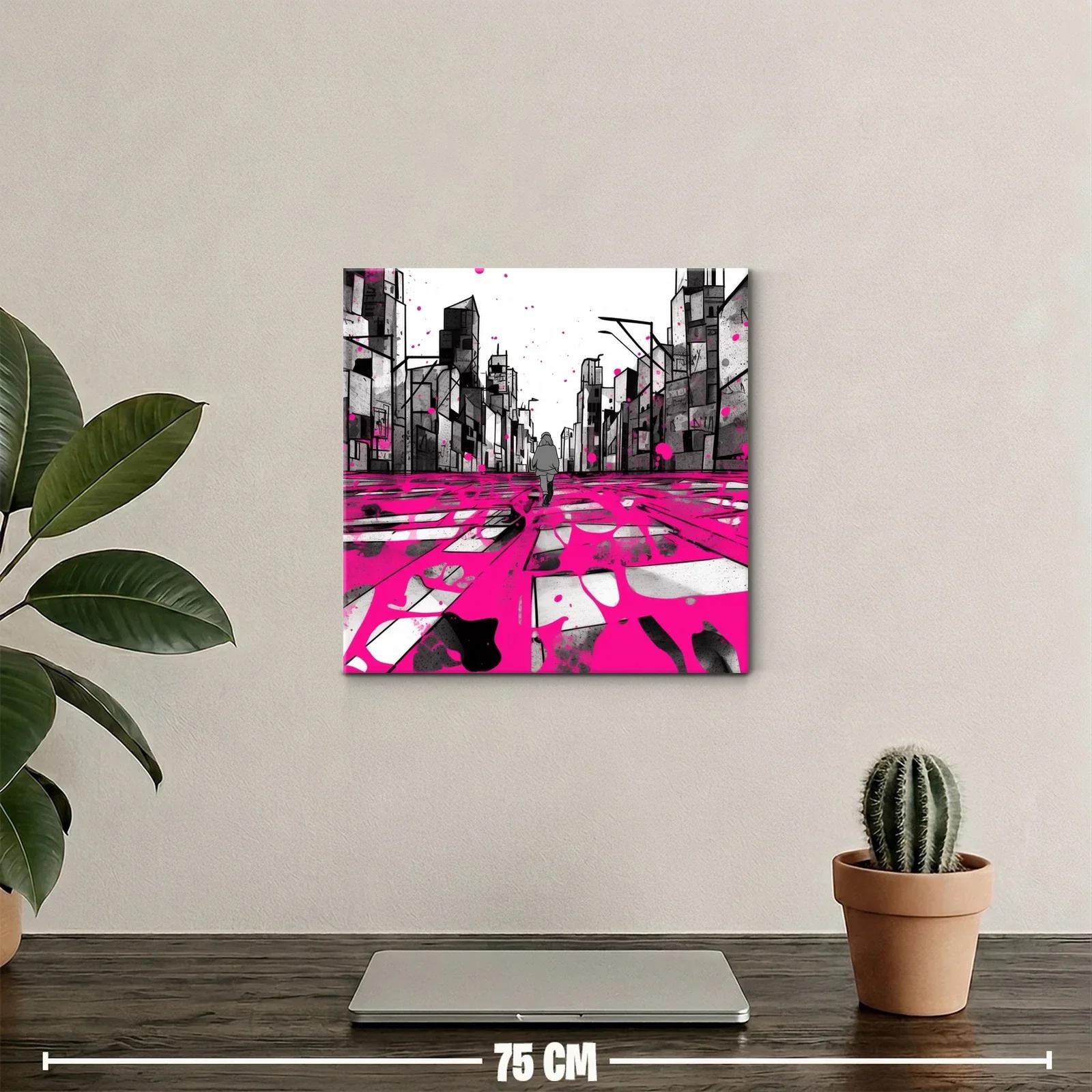 Calle urbana en tonos grises con pinceladas fucsias — miniatura 2