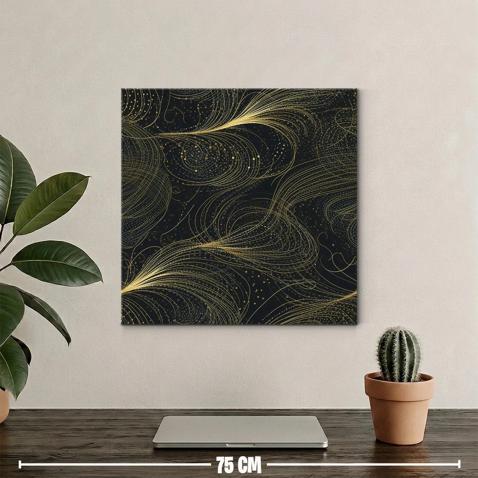 Cuadro abstracto con líneas doradas sobre fondo negro — miniatura 2