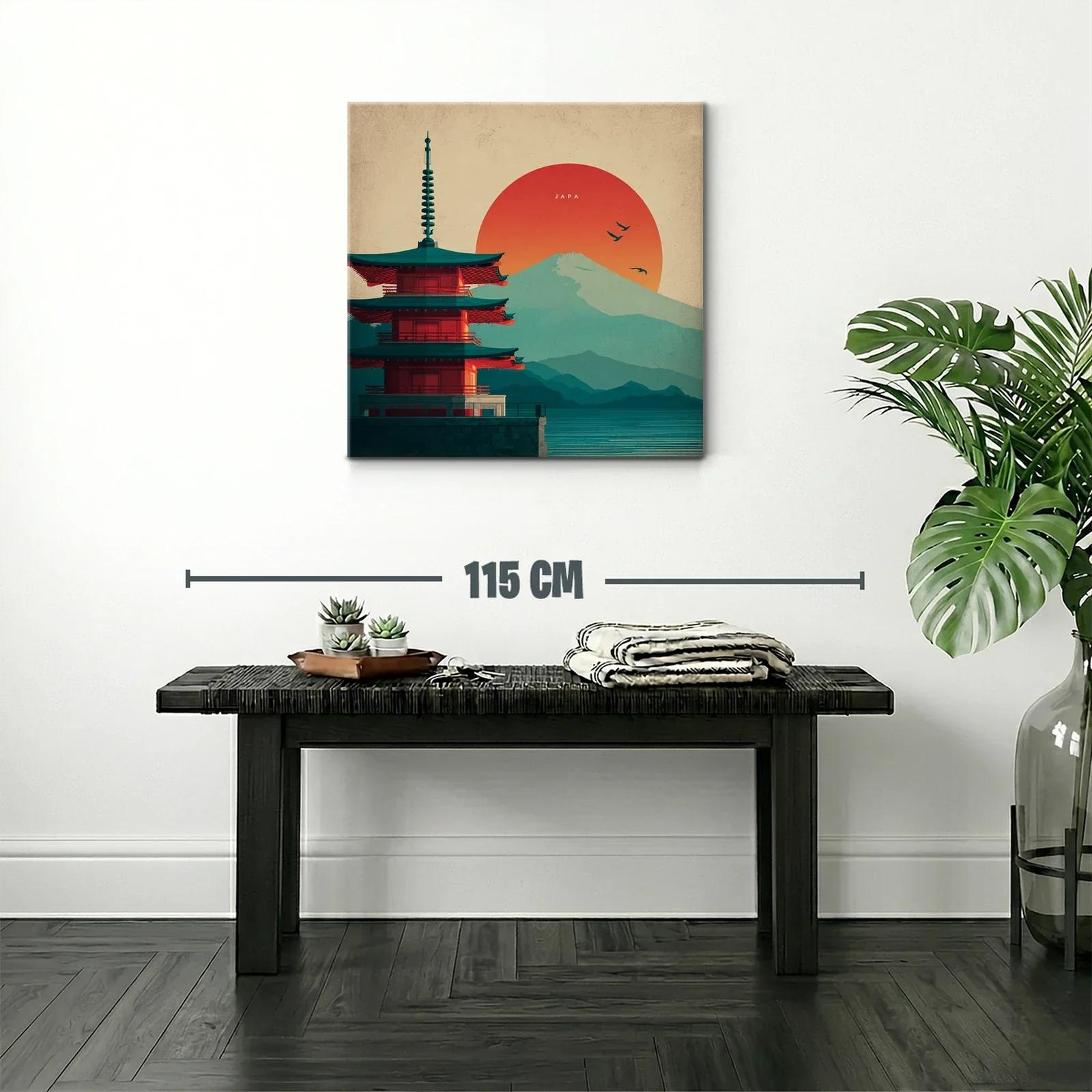 Paisaje japonés con pagoda y monte Fuji al atardecer — miniatura 2