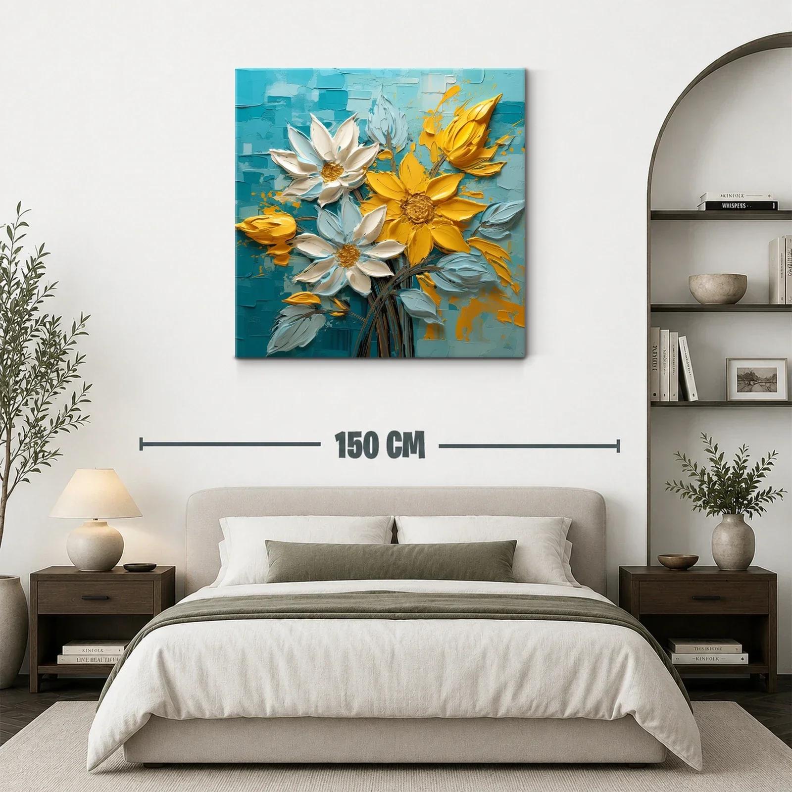 Cuadro floral vibrante con tonos amarillos y azules — miniatura 3