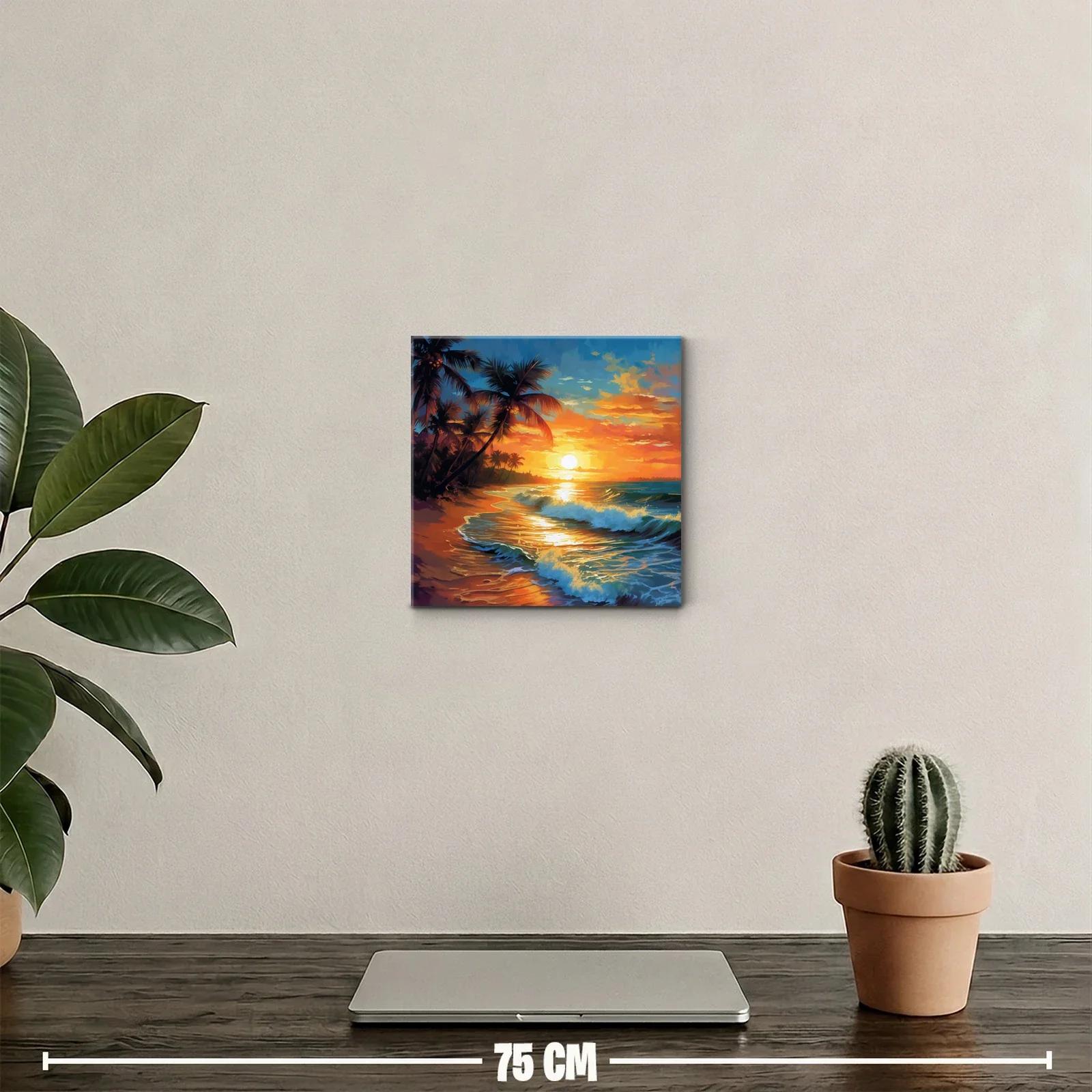 Atardecer tropical con palmeras y olas en la playa — miniatura 2