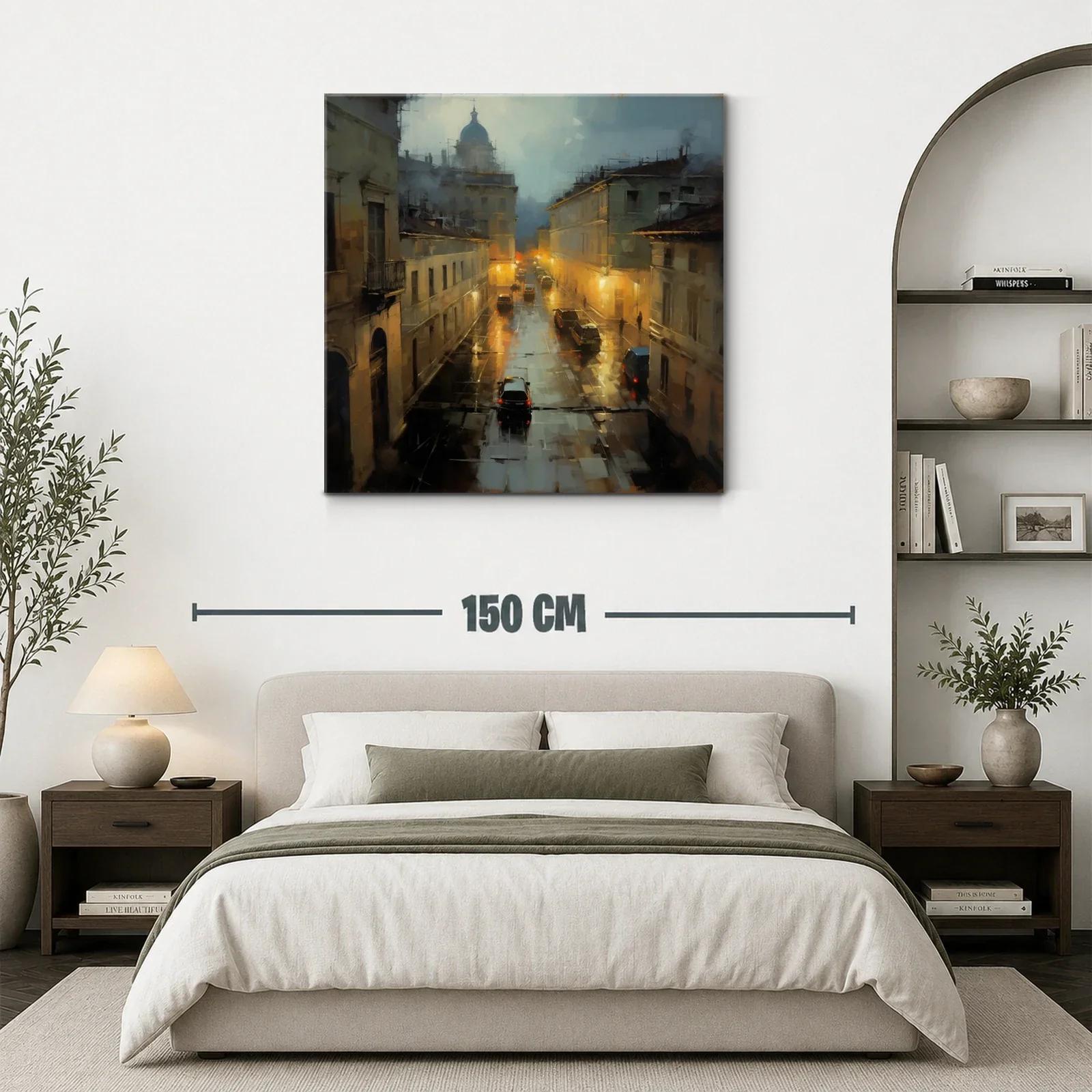 Noche urbana con lluvia y luces cálidas en ciudad clásica — miniatura 3