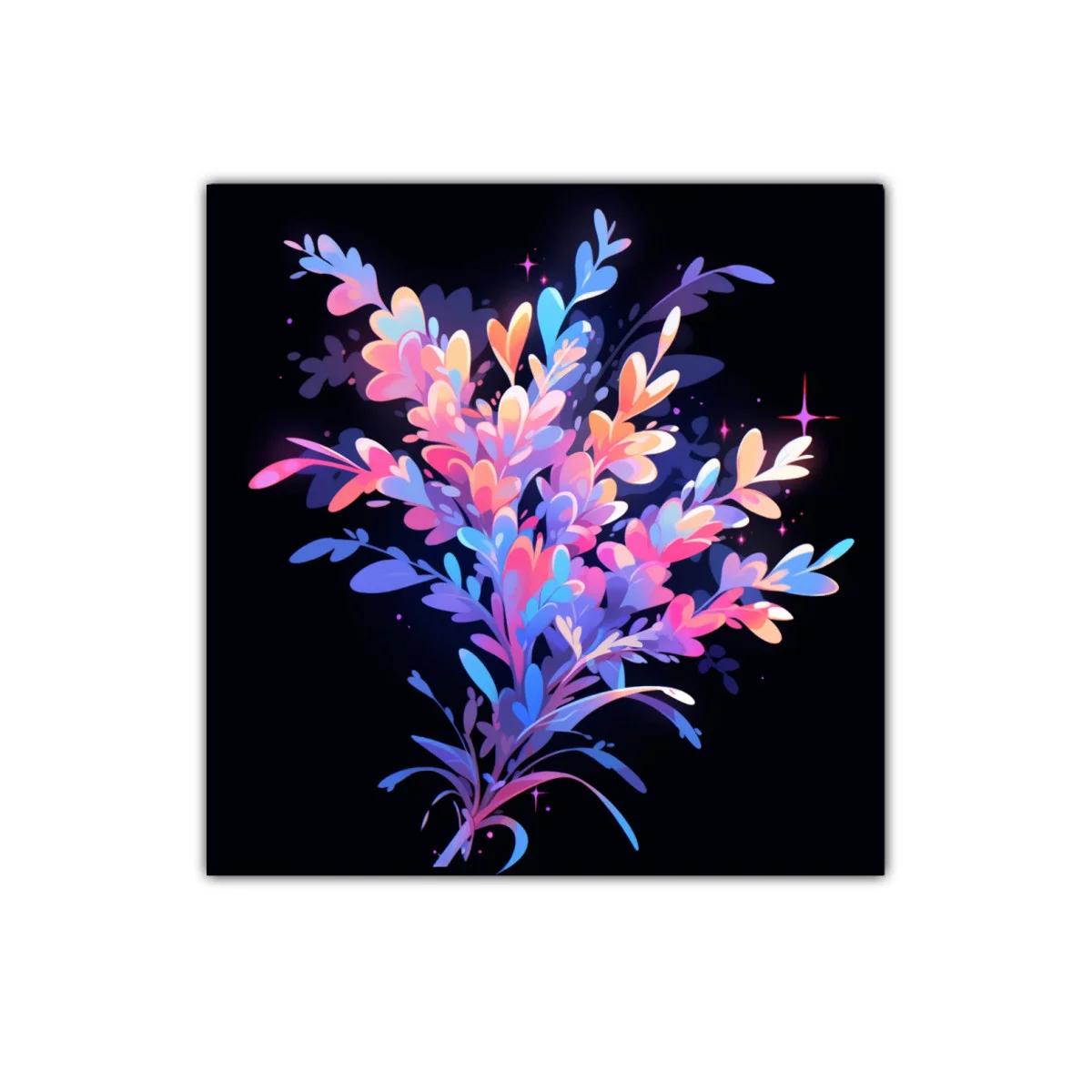 Cuadro abstracto en tonos rosas y azules vibrantes