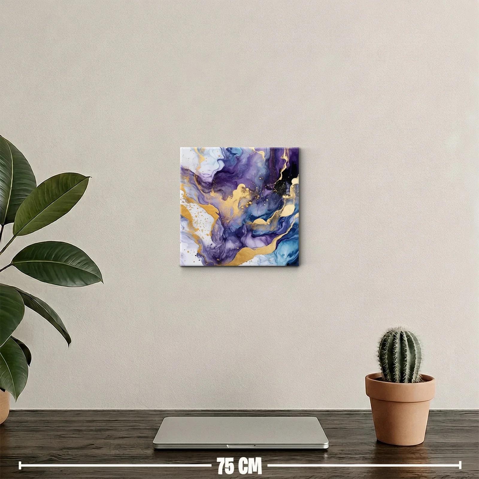 Cuadro decorativo con diseño abstracto en tonos violeta y dorado — miniatura 2