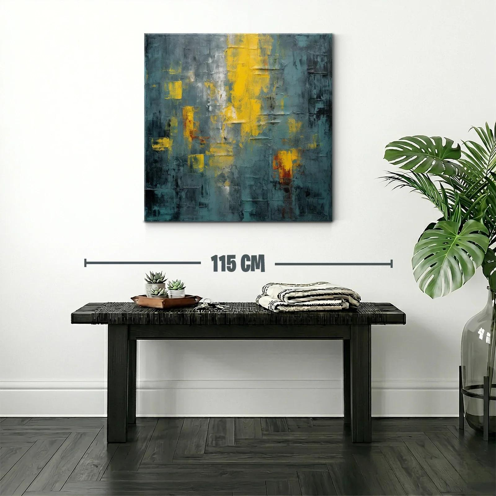Cuadro abstracto con tonos amarillos y gris azul oscuro — miniatura 2