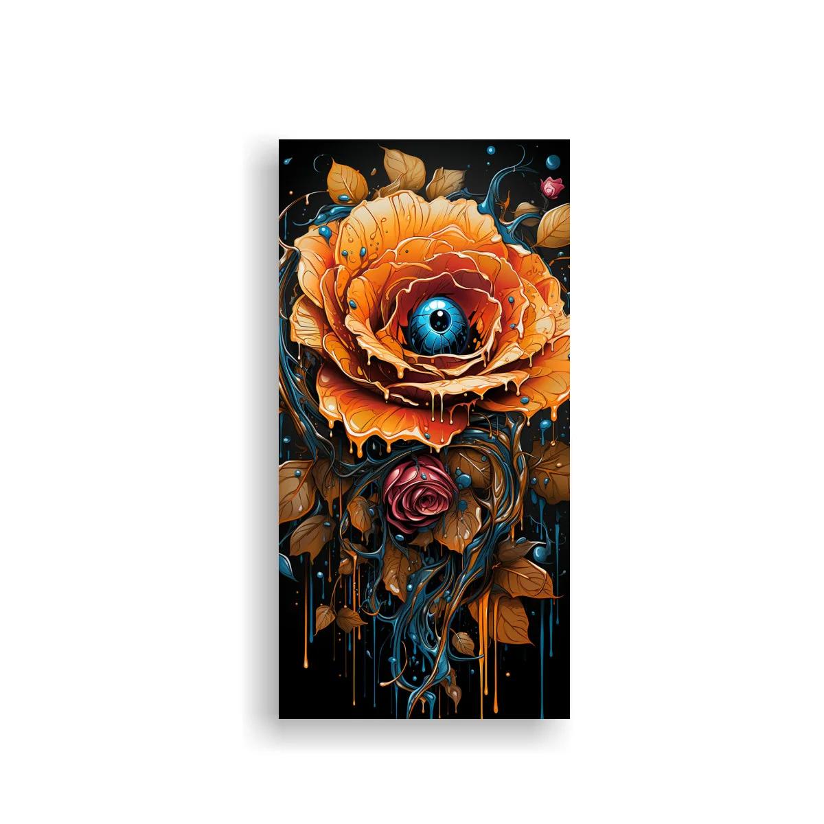Cuadro flor con ojo azul y goteos turquesa — imagen principal