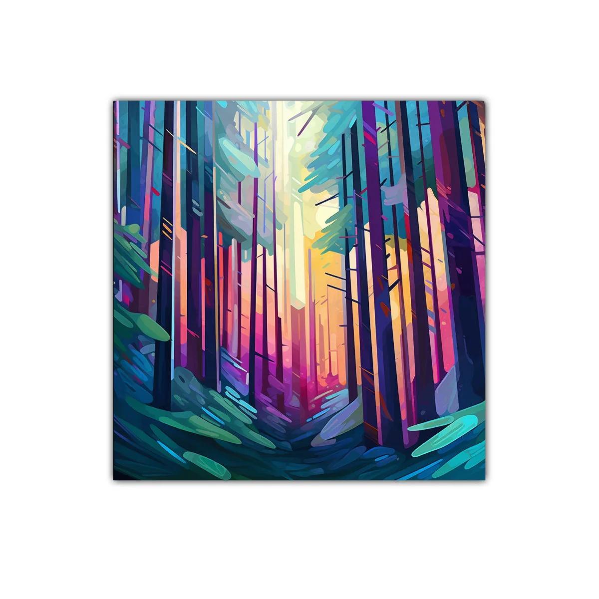 Bosque vibrante con colores intensos y luces suaves
