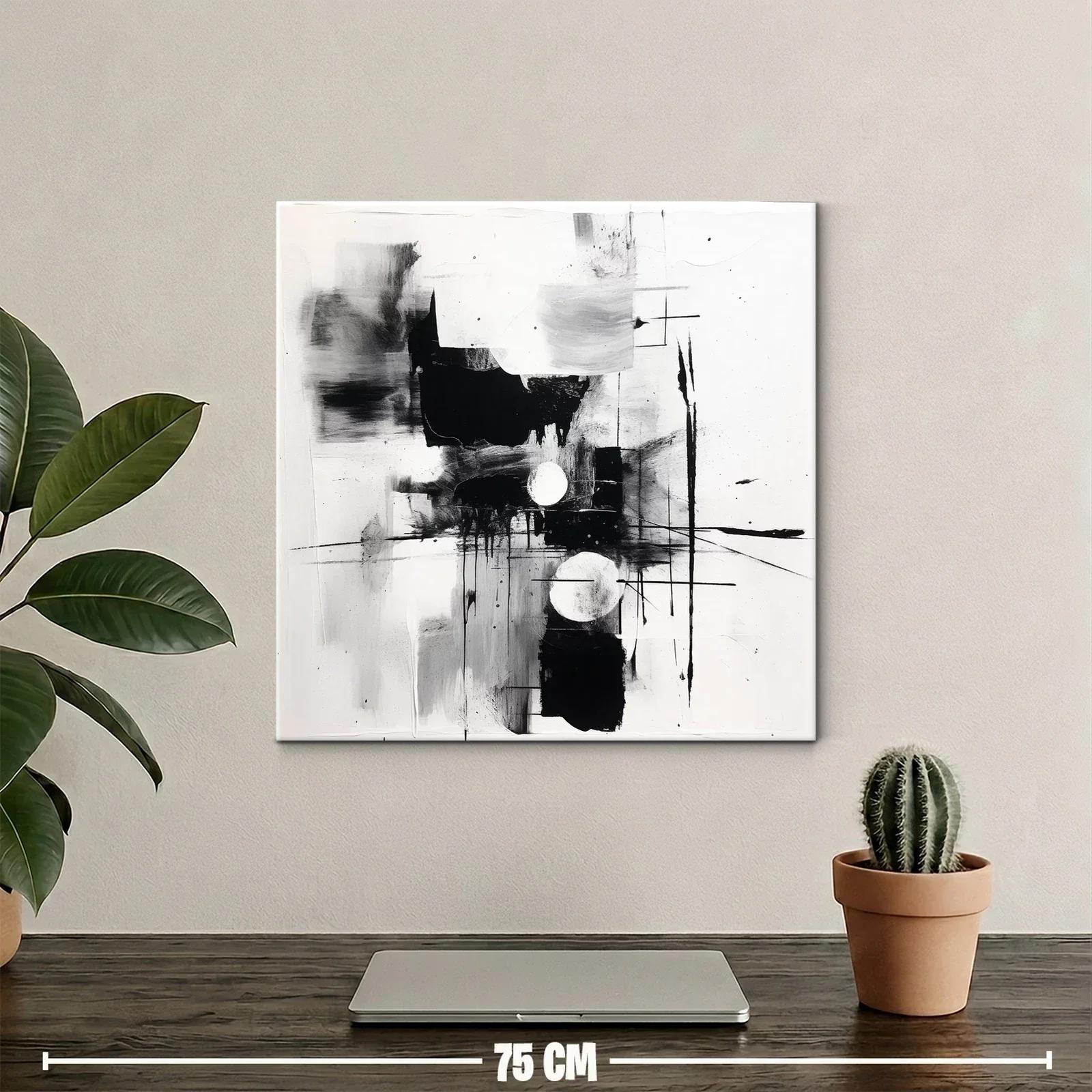 Cuadro abstracto en blanco y negro con formas geométricas — miniatura 2