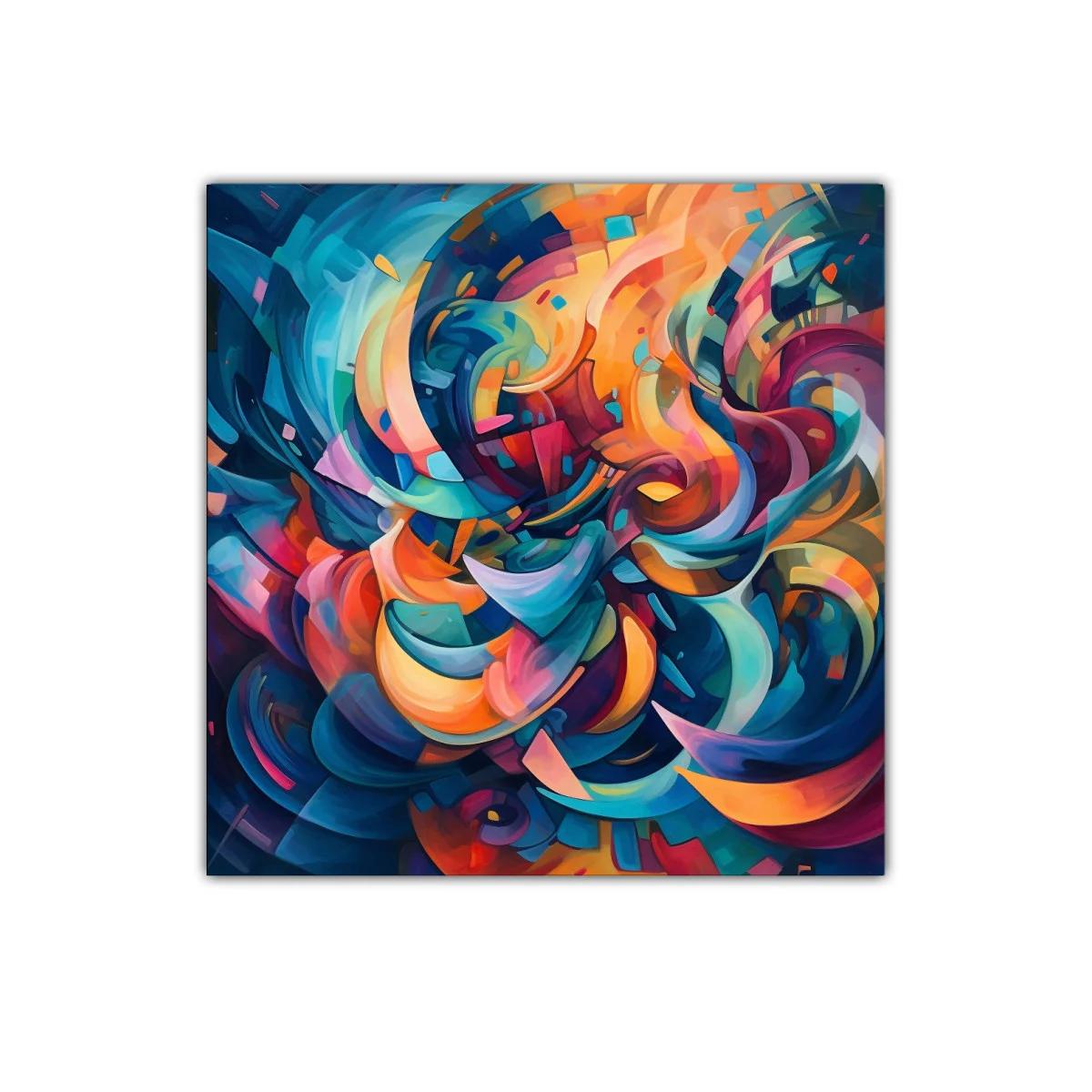 Cuadro abstracto con formas dinámicas y colores vibrantes