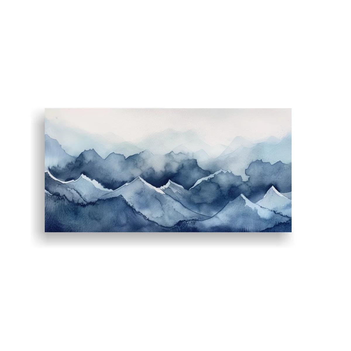 Cuadro cordillera de montañas azules con bruma