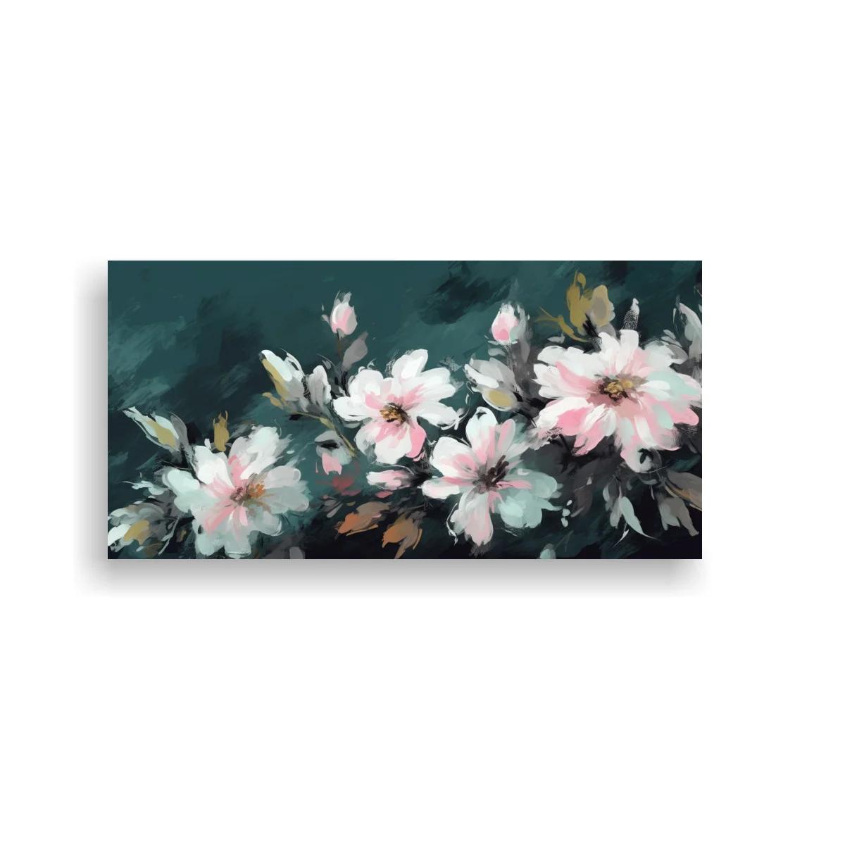 Cuadro flores de cerezo sobre fondo oscuro verdoso