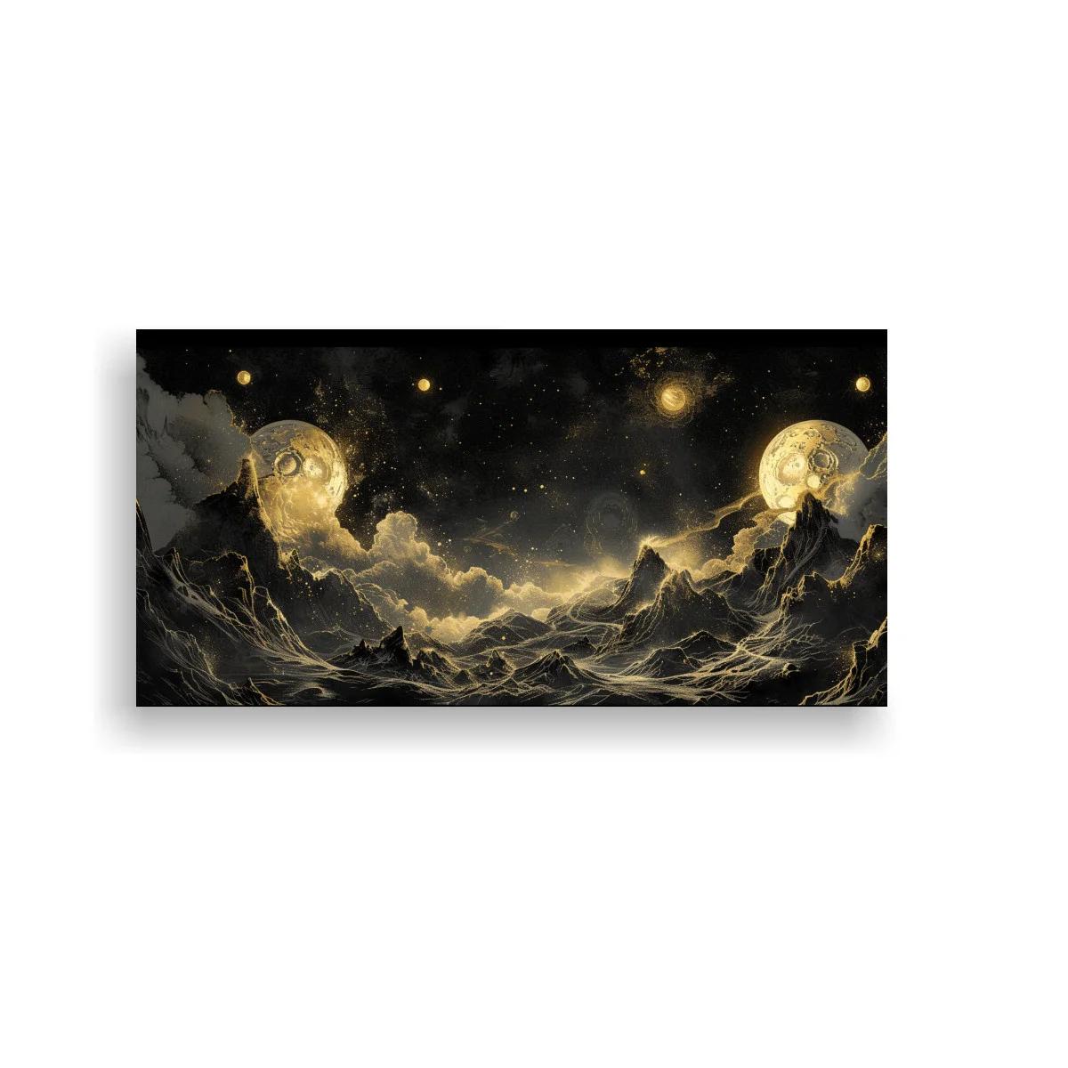 Cuadro paisaje cósmico con dos lunas brillantes