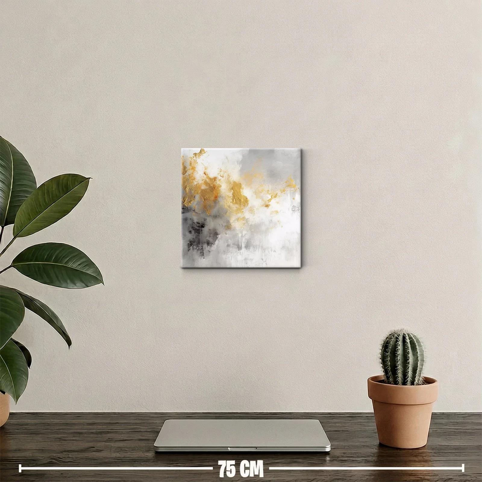 Cuadro abstracto con tonos dorados y grises modernos — miniatura 2