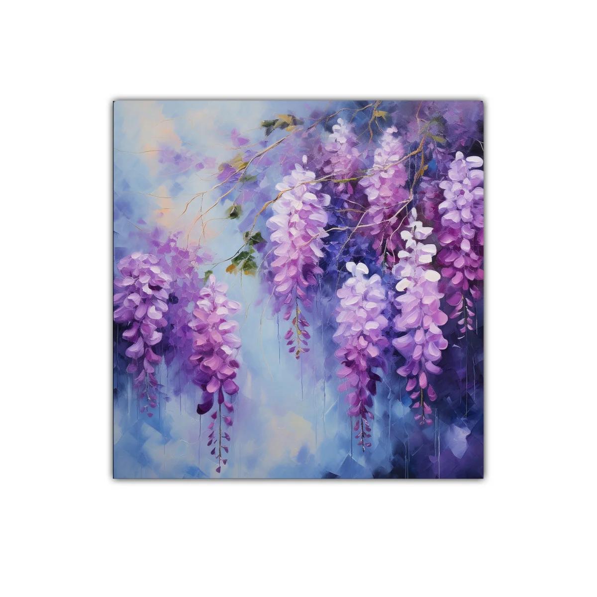 Cuadro decorativo con flores colgantes en tonos violetas