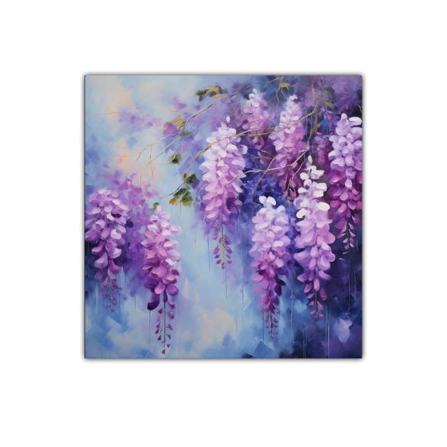 Cuadro decorativo con flores colgantes en tonos violetas